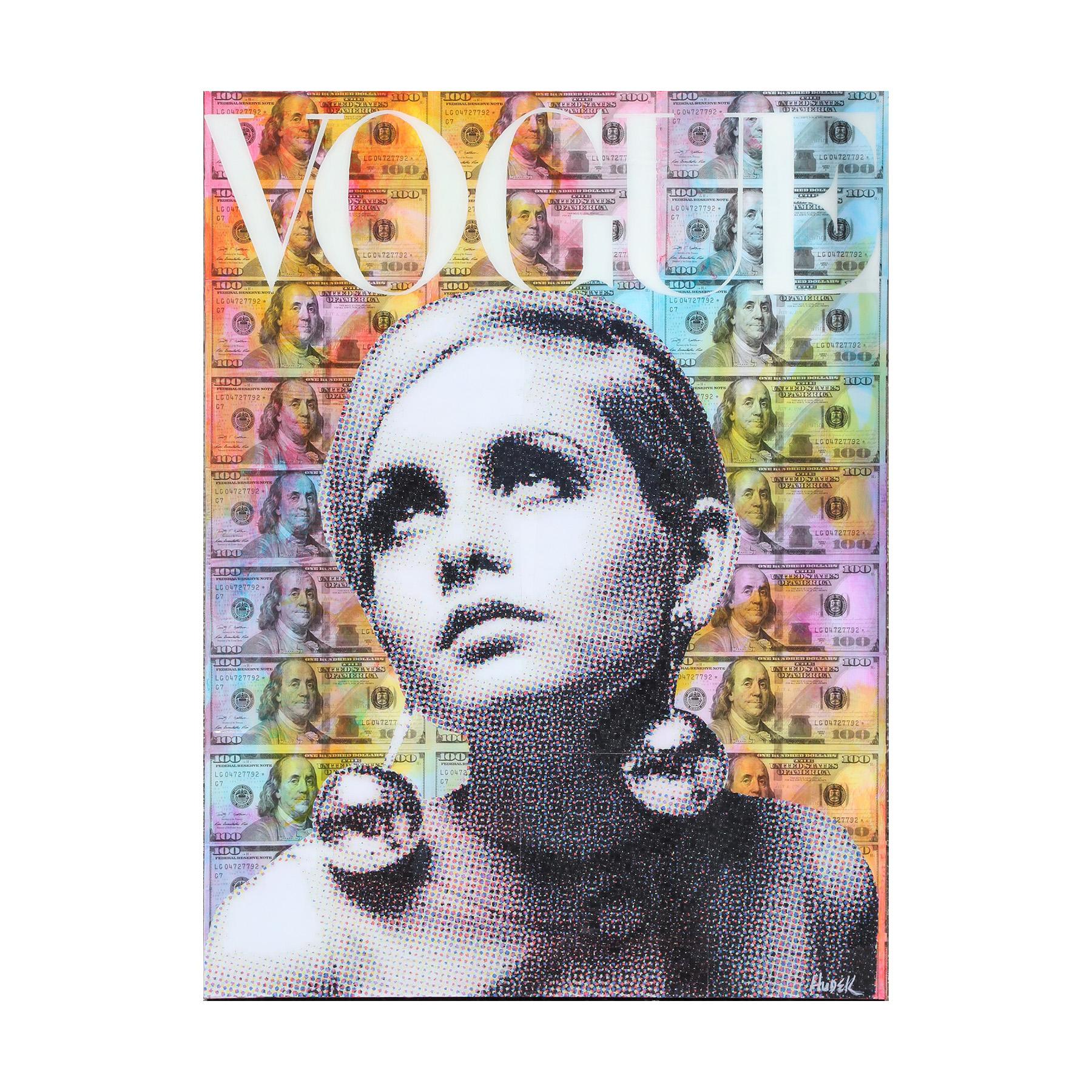 Jim Hudek Portrait Painting - Colorful Vogue Twiggy Mixed Media Contemporary Collage