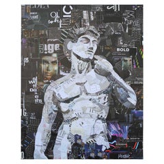 "David" Contemporary Mixed Media Collage Portrait of Michelangelo Masterpiece