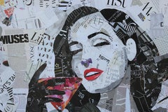 "Dita Von Teese" Contemporary Mixed Media Collage Portrait of Burlesque Dancer
