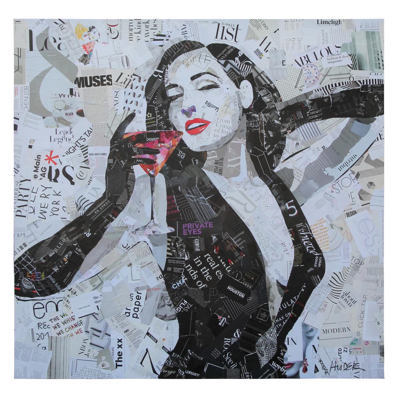 "Dita Von Teese" Contemporary Mixed Media Collage Portrait of Burlesque Dancer