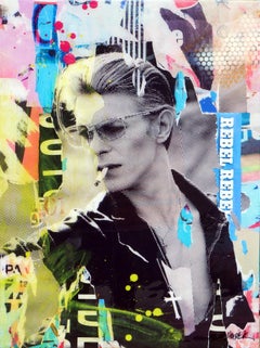“Rebel Memories” David Bowie Colorful Pop Art Mixed Media Collage Portrait 