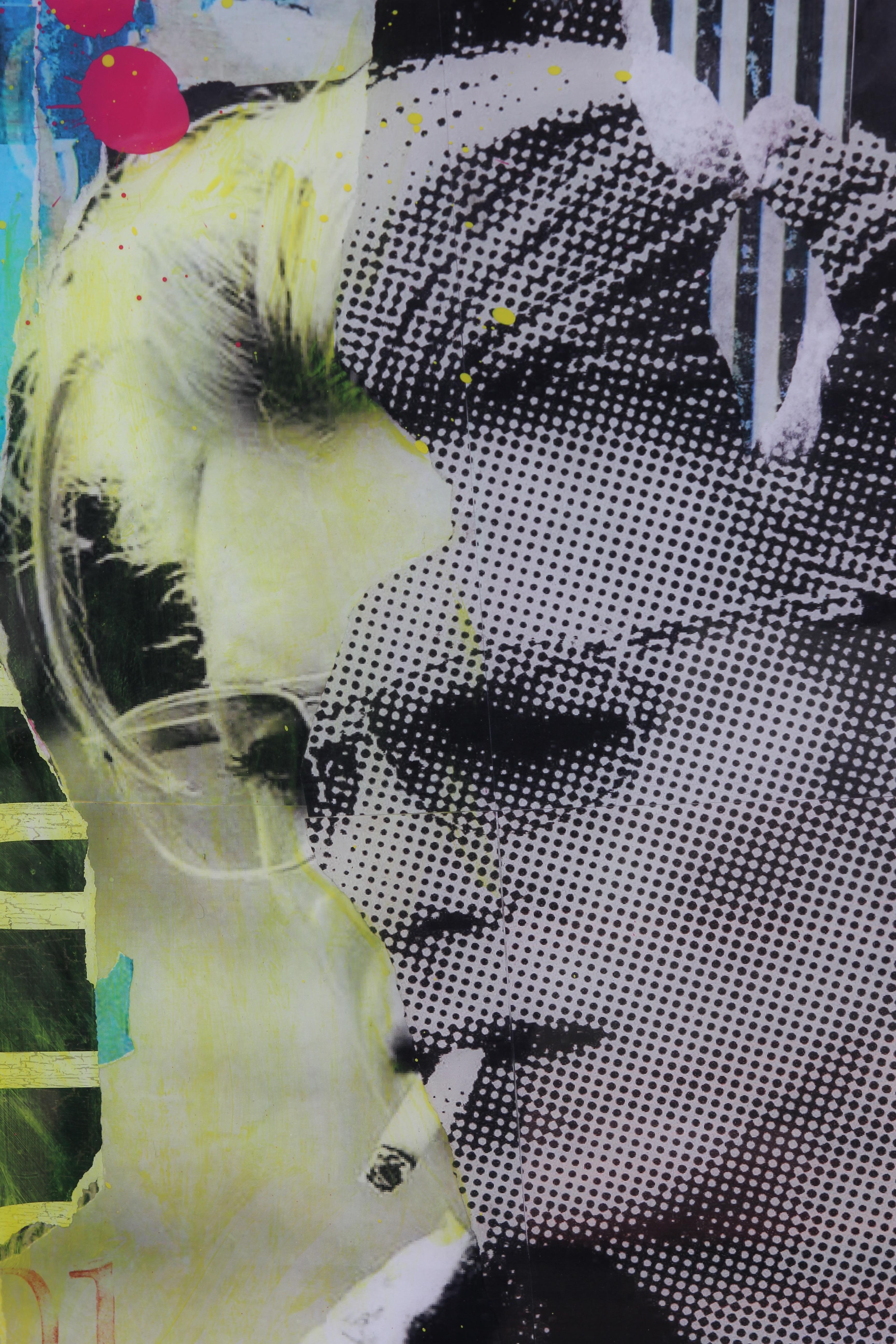 “Rebel Memories” David Bowie Colorful Pop Art Mixed Media Collage Portrait  - Painting by Jim Hudek