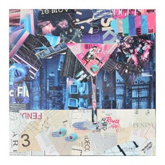 Square Abstract Pink Martini Glass Mixed Media Pop Art Magazine Collage