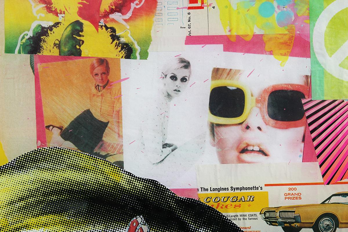 Twiggy Life Magazine - Collage contemporain de médias mixtes colorés Pop Art 2