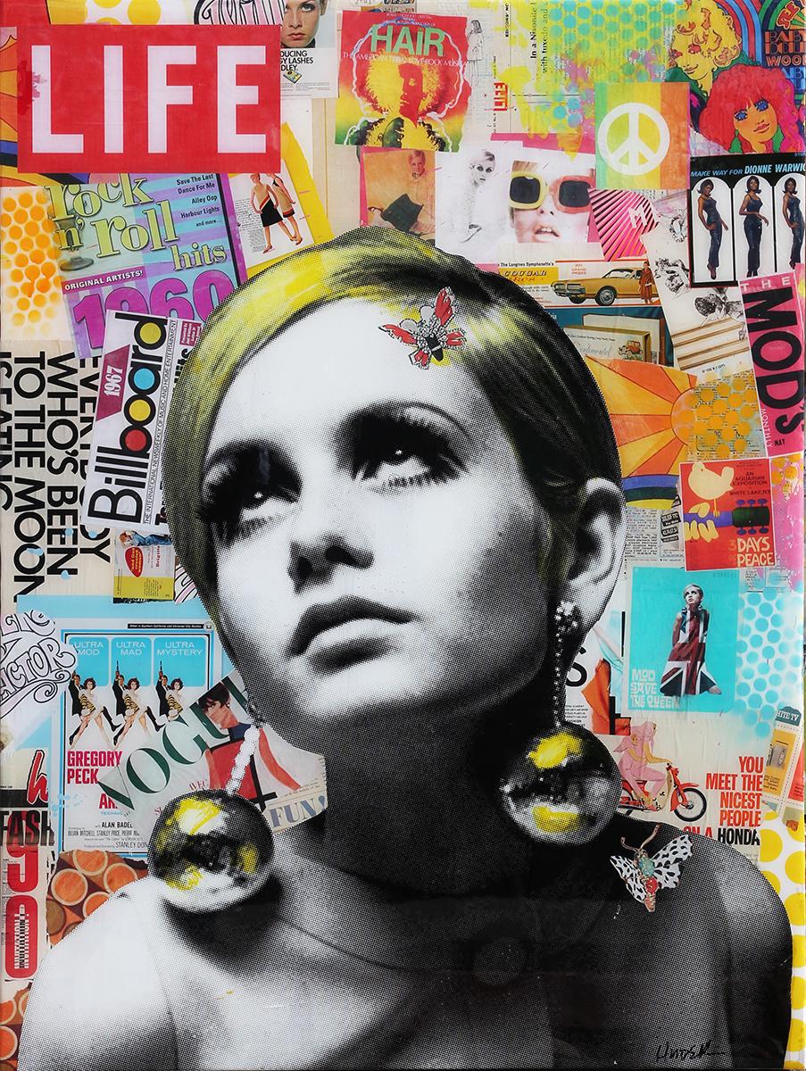 Jim Hudek - “Twiggy Life Magazine” Colorful Pop Art Mixed Media  Contemporary Collage at 1stDibs