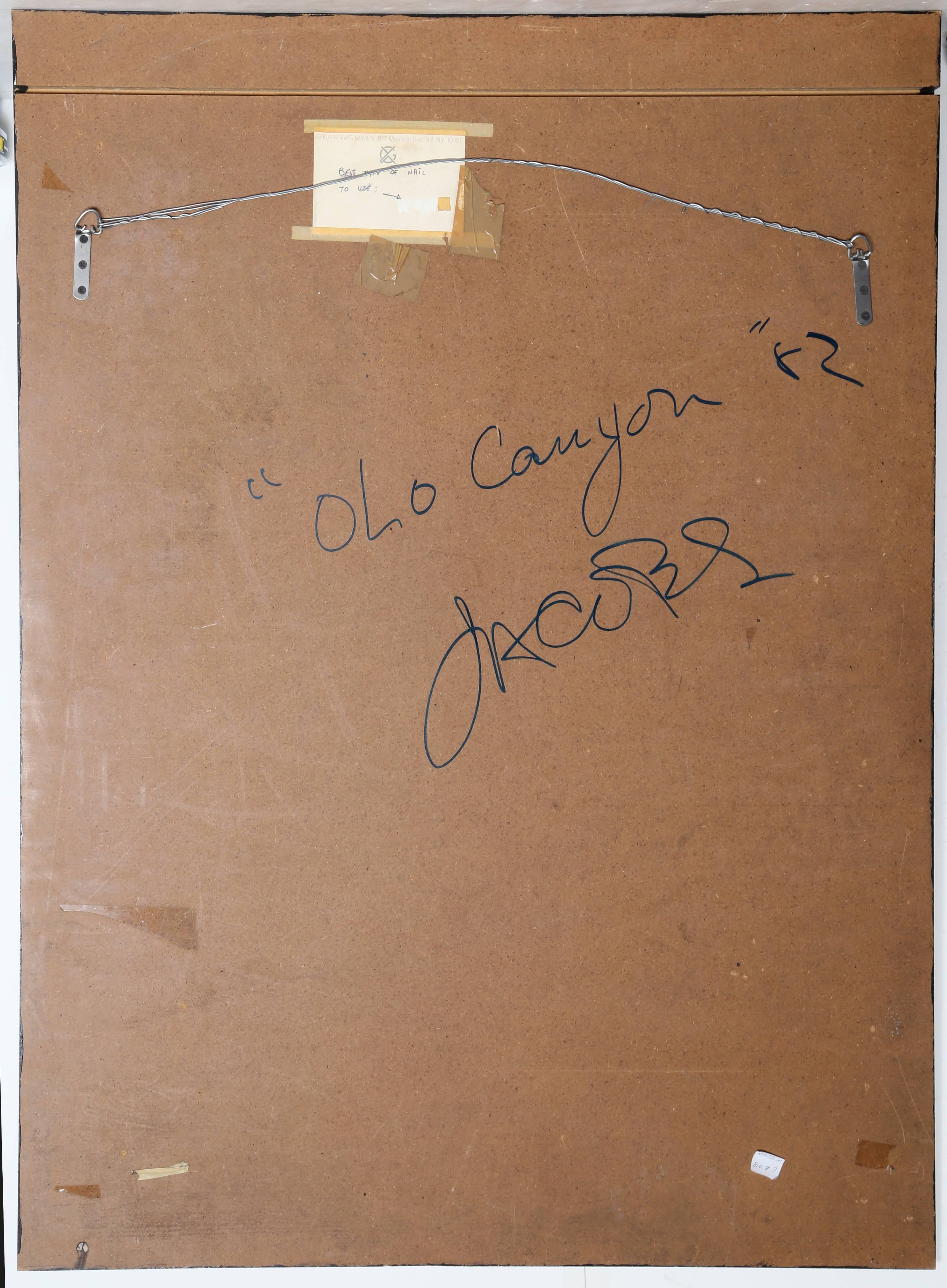 „Olo Canyon“, Emaille mit Ätzung aus Pressholz, 1982, von John Jacobs (Abstrakt), Mixed Media Art, von Jim Jacobs