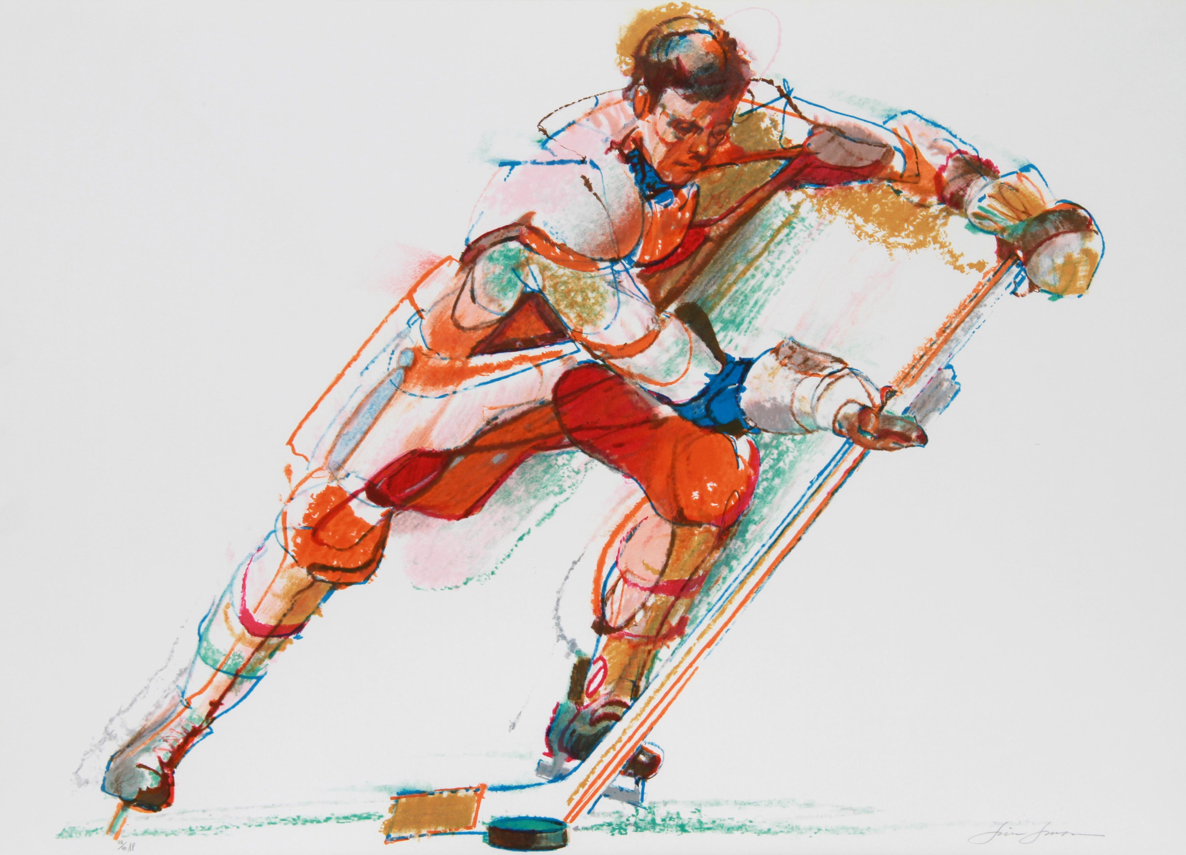 Hockey
Jim Jonson, American (1928–1999)
Date: circa 1980
Lithograph, signed and numbered in pencil
Edition of 300, AP 40
Image Size: 22 x 28 inches
Size: 22 in. x 30.5 in. (55.88 cm x 77.47 cm)