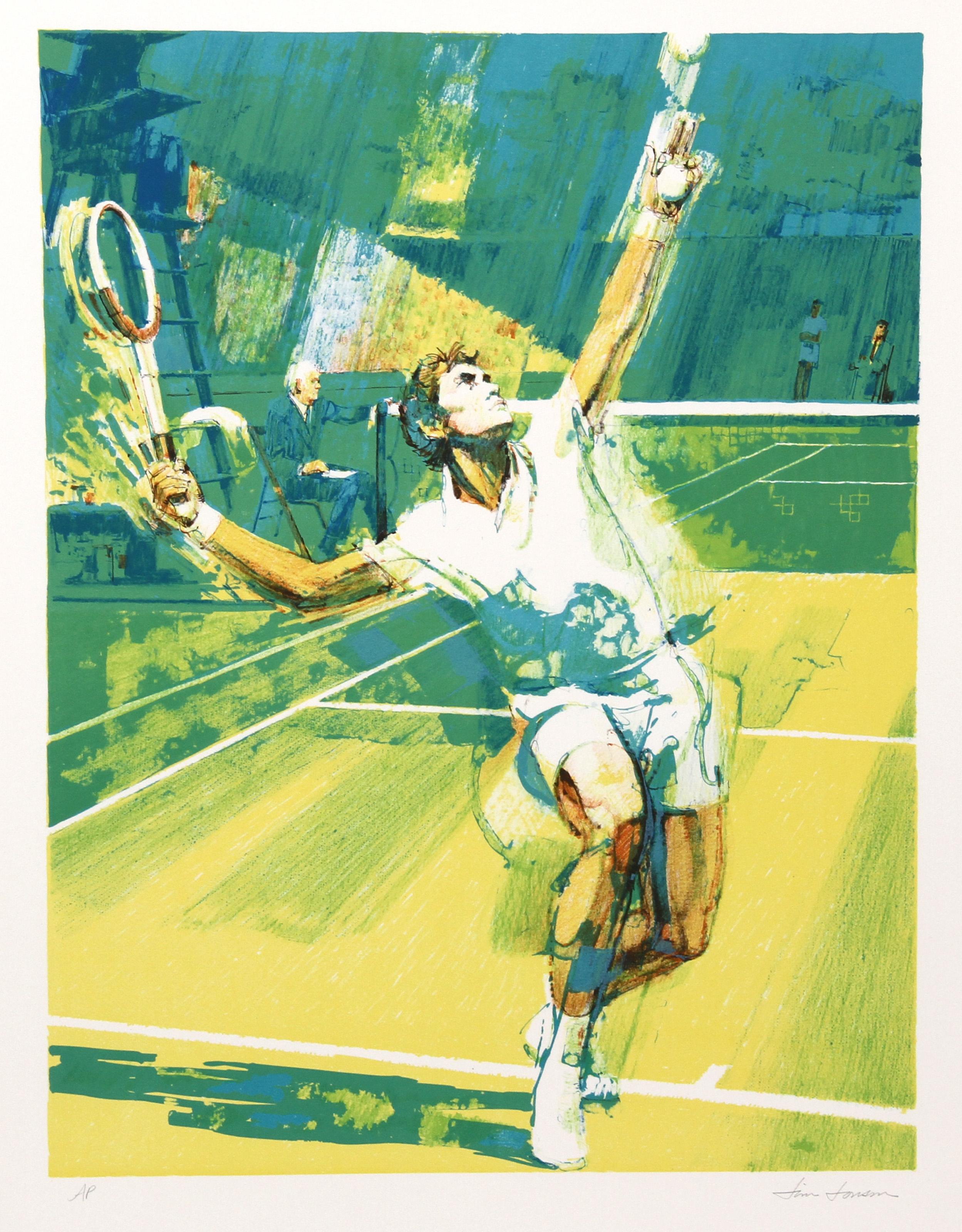 Tennis Serve, Expressionist Lithograph by Jim Jonson
