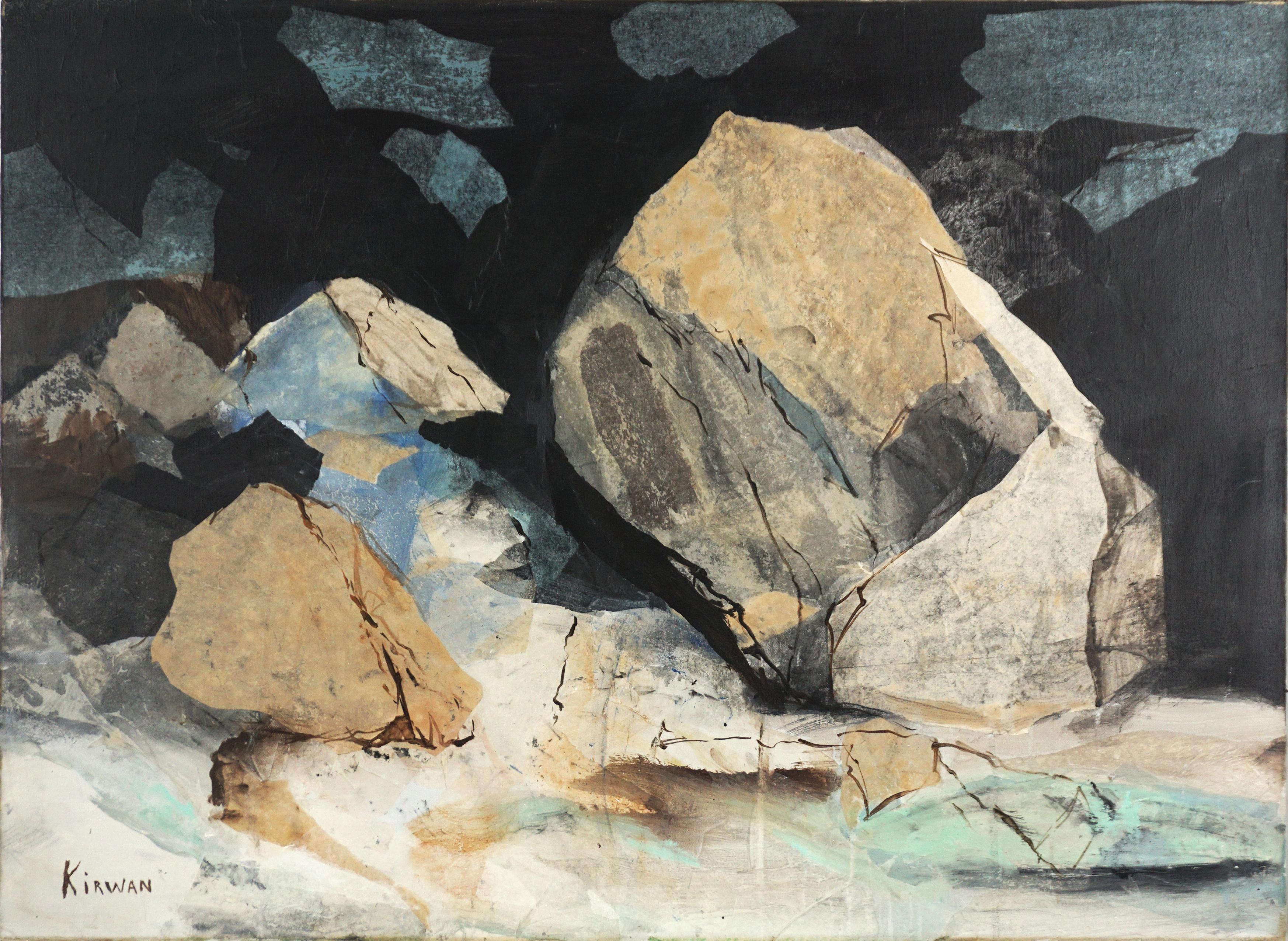 Jim Kirwan Abstract Painting - Vintage Abstracted Sea Cave oil and Paper Collage