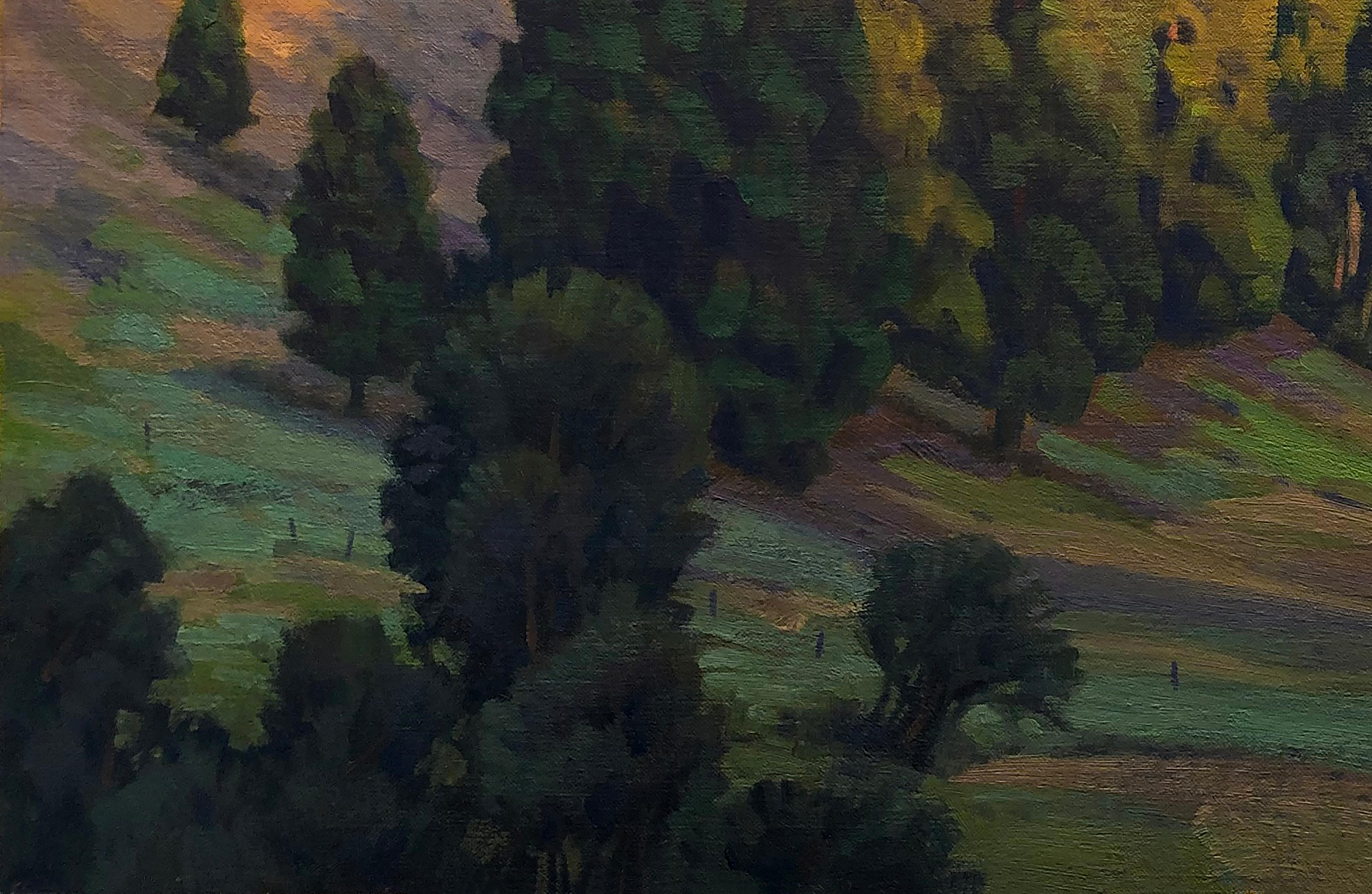 JUST BEFORE SUNSET, Original signiertes zeitgenössisches realistisches Landschaftsgemälde im Angebot 1