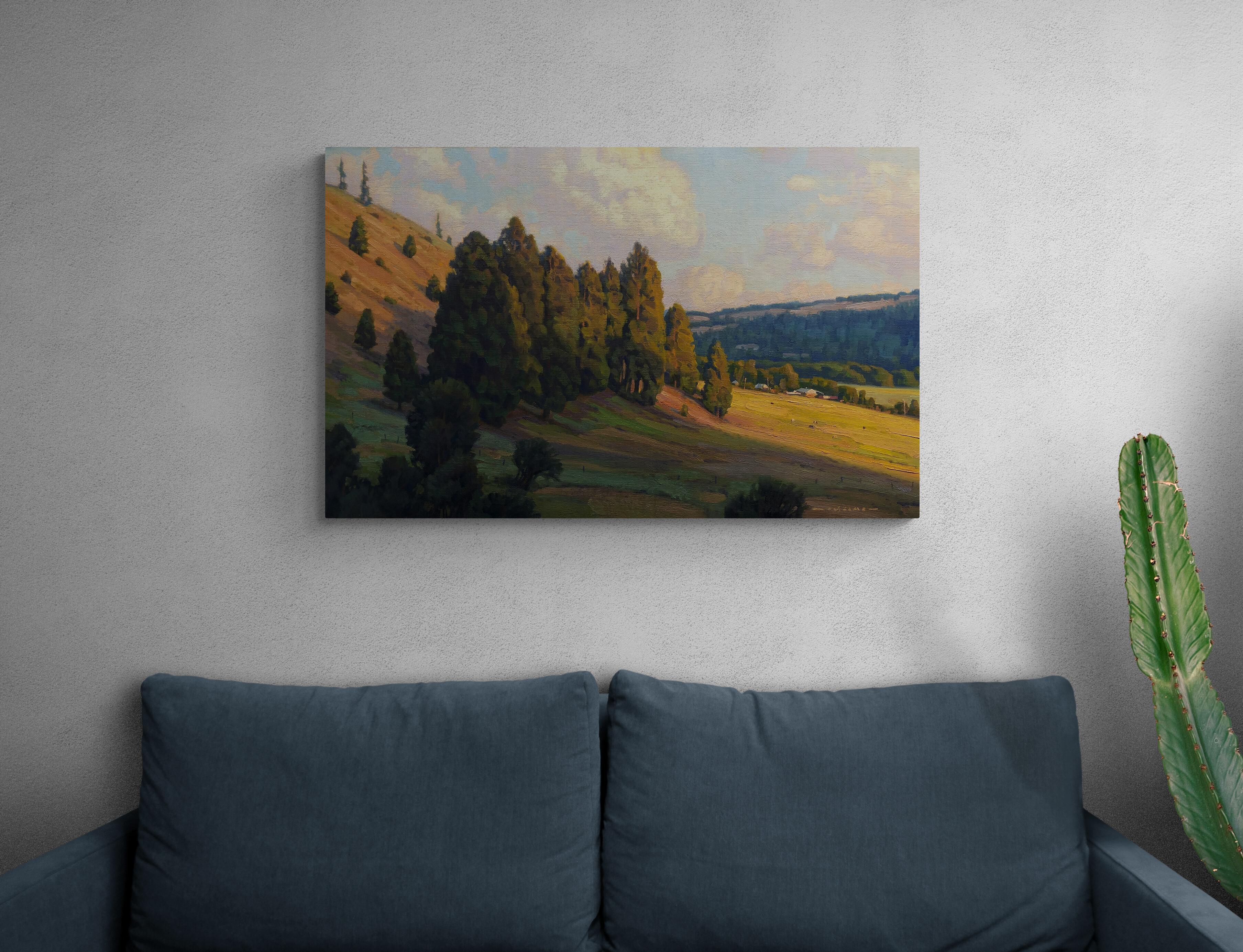 JUST BEFORE SUNSET, Original Signed Contemporary Realist Landscape Painting For Sale 4