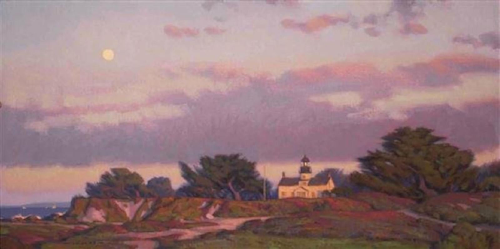 Landscape Painting de Jim Lamb - Luna sobre la Bahía de Monterrey