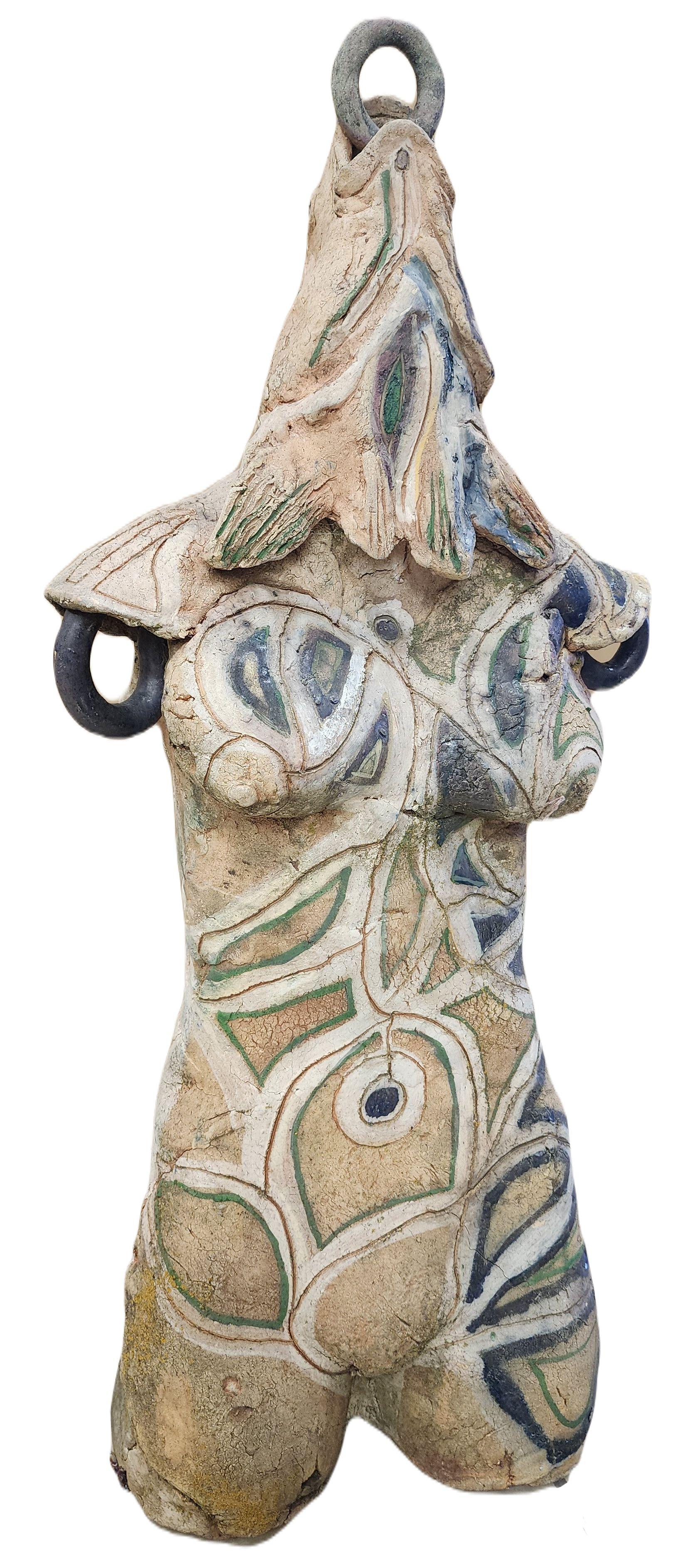 Torso Vessel (Fish Head Woman) - Sculpture by Jim Leedy
