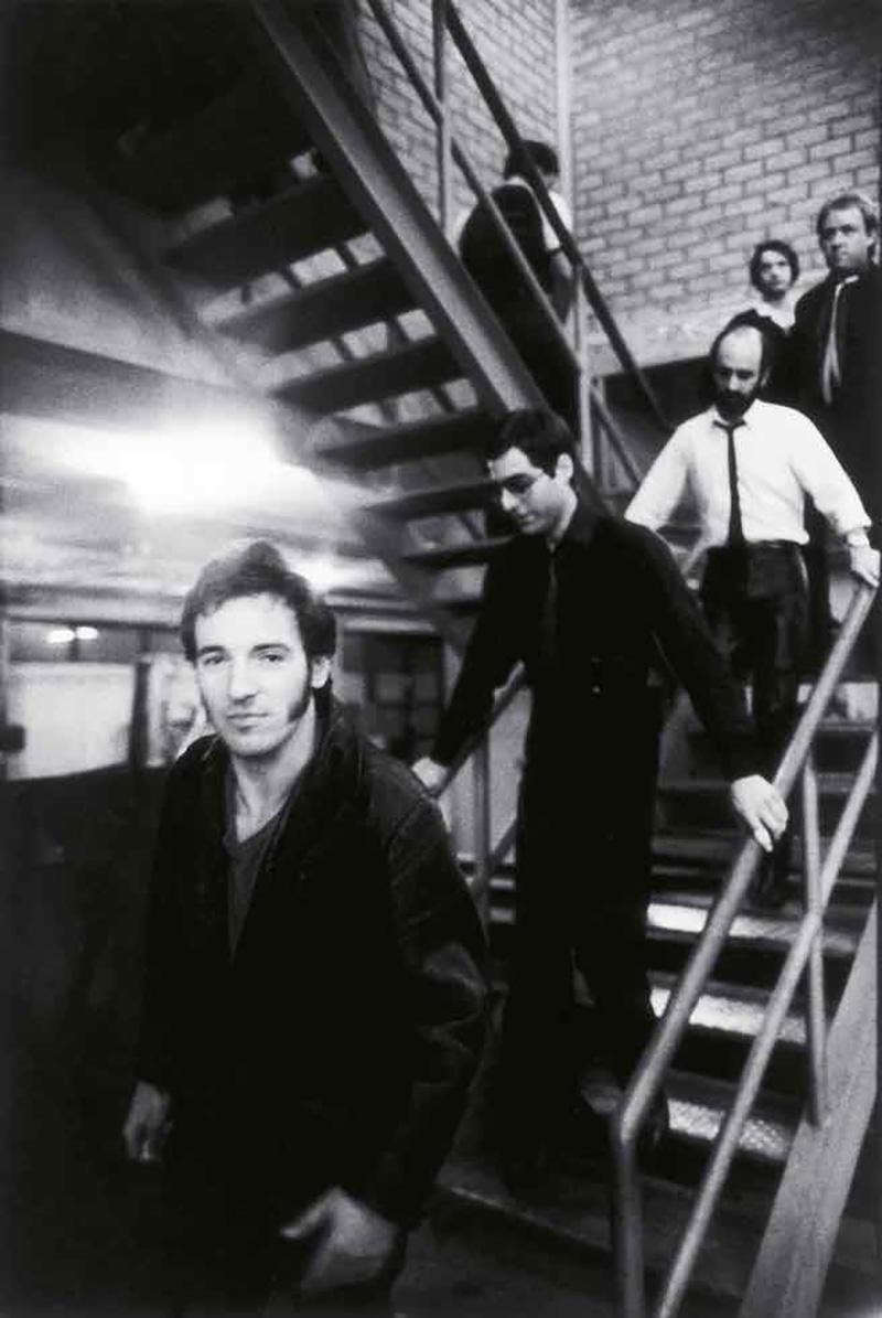 Jim Marchese Black and White Photograph - Backstage Stairs, Bruce Springsteen