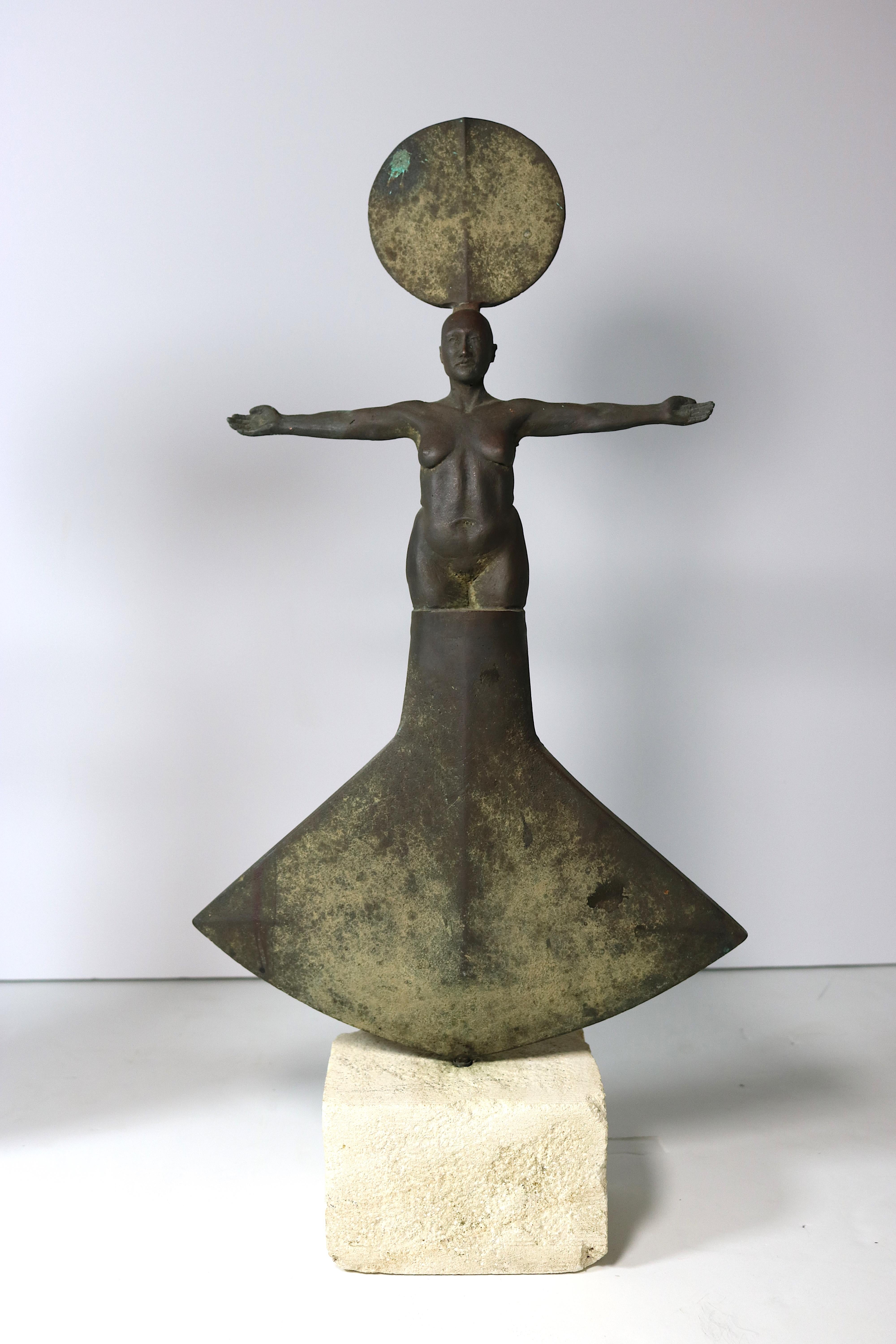 Primitive Jim Martin Sculptor Pair of Spiritual Bronze Steel Figurative Sculptures For Sale