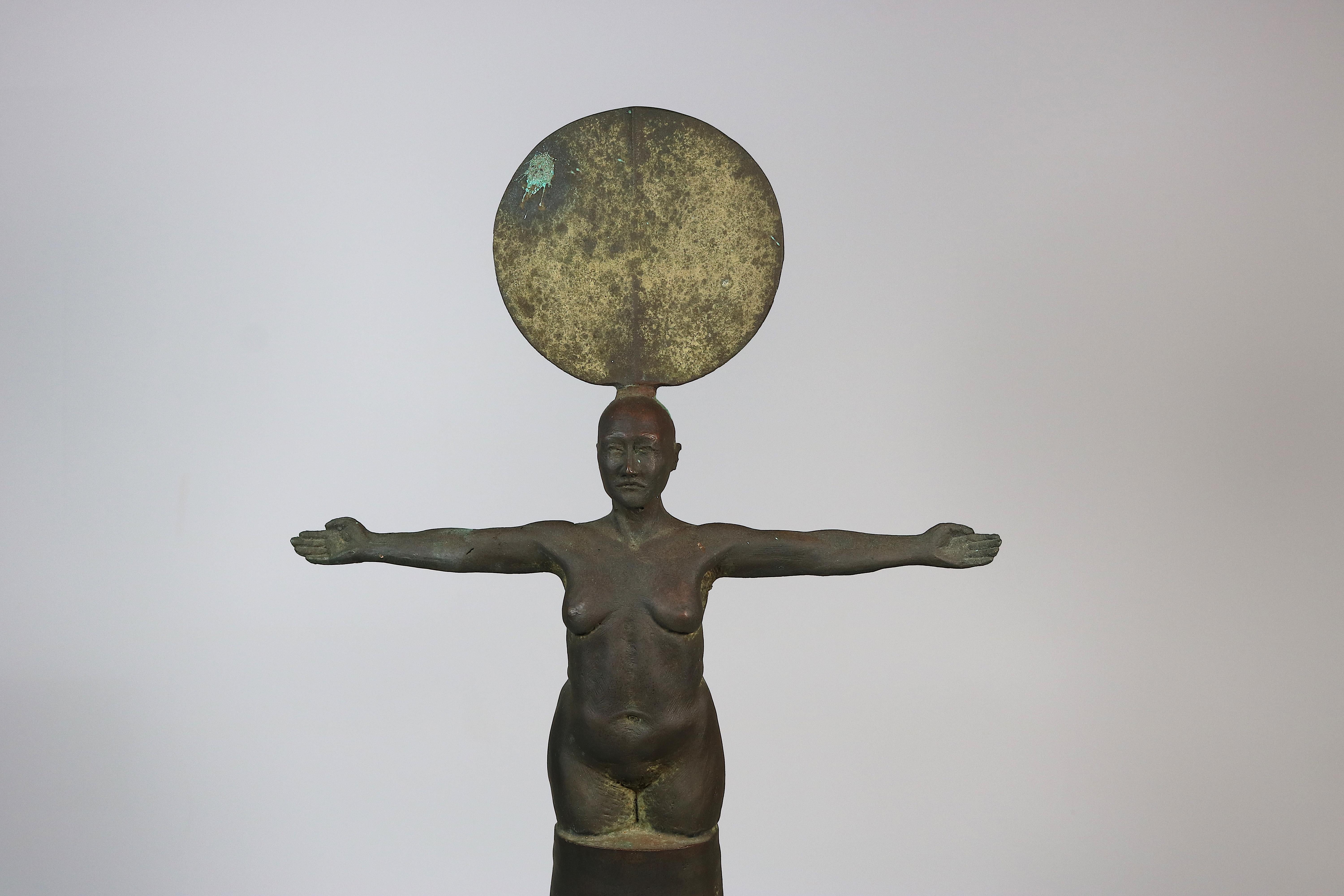 American Jim Martin Sculptor Pair of Spiritual Bronze Steel Figurative Sculptures For Sale