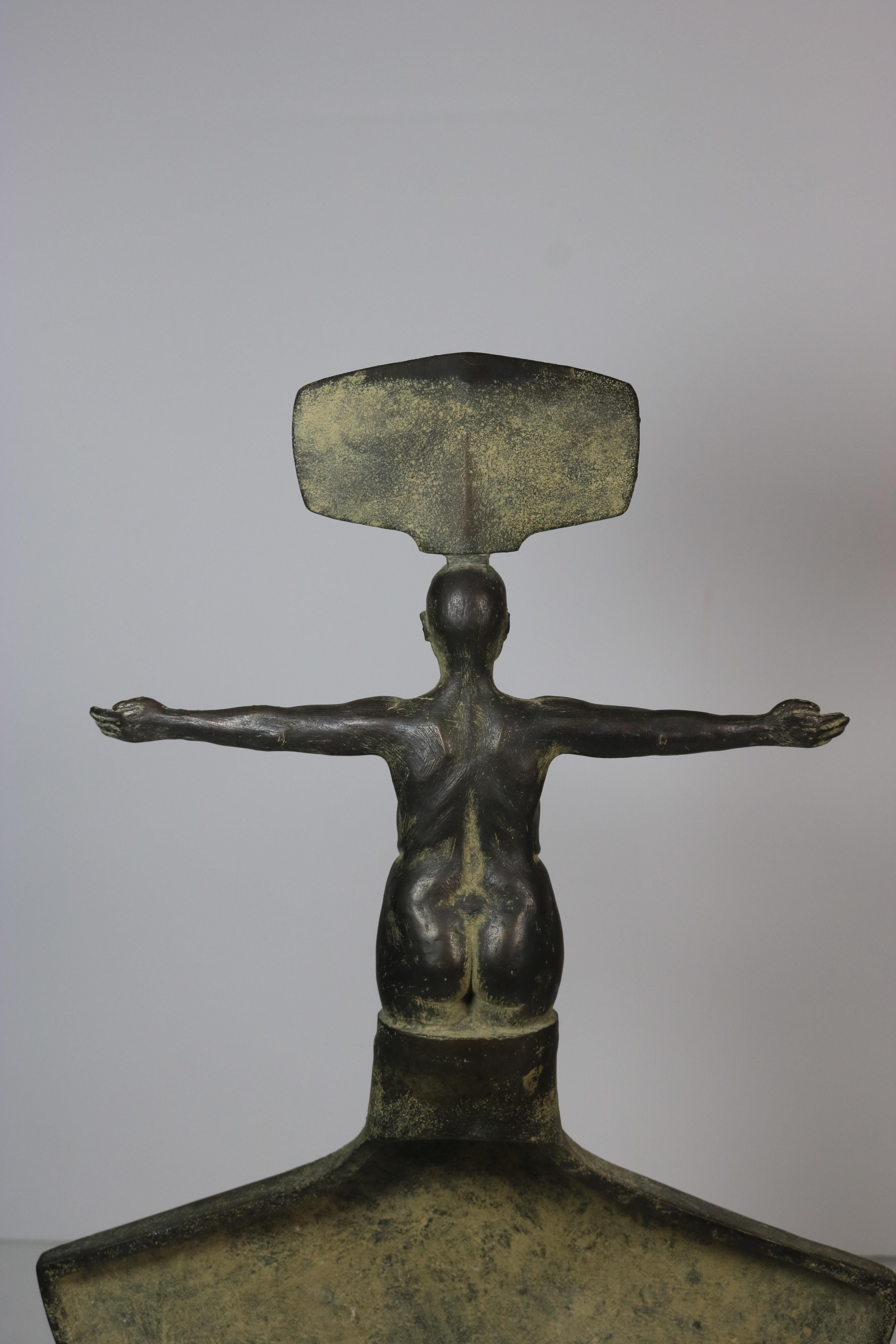 Jim Martin Sculptor Pair of Spiritual Bronze Steel Figurative Sculptures For Sale 1