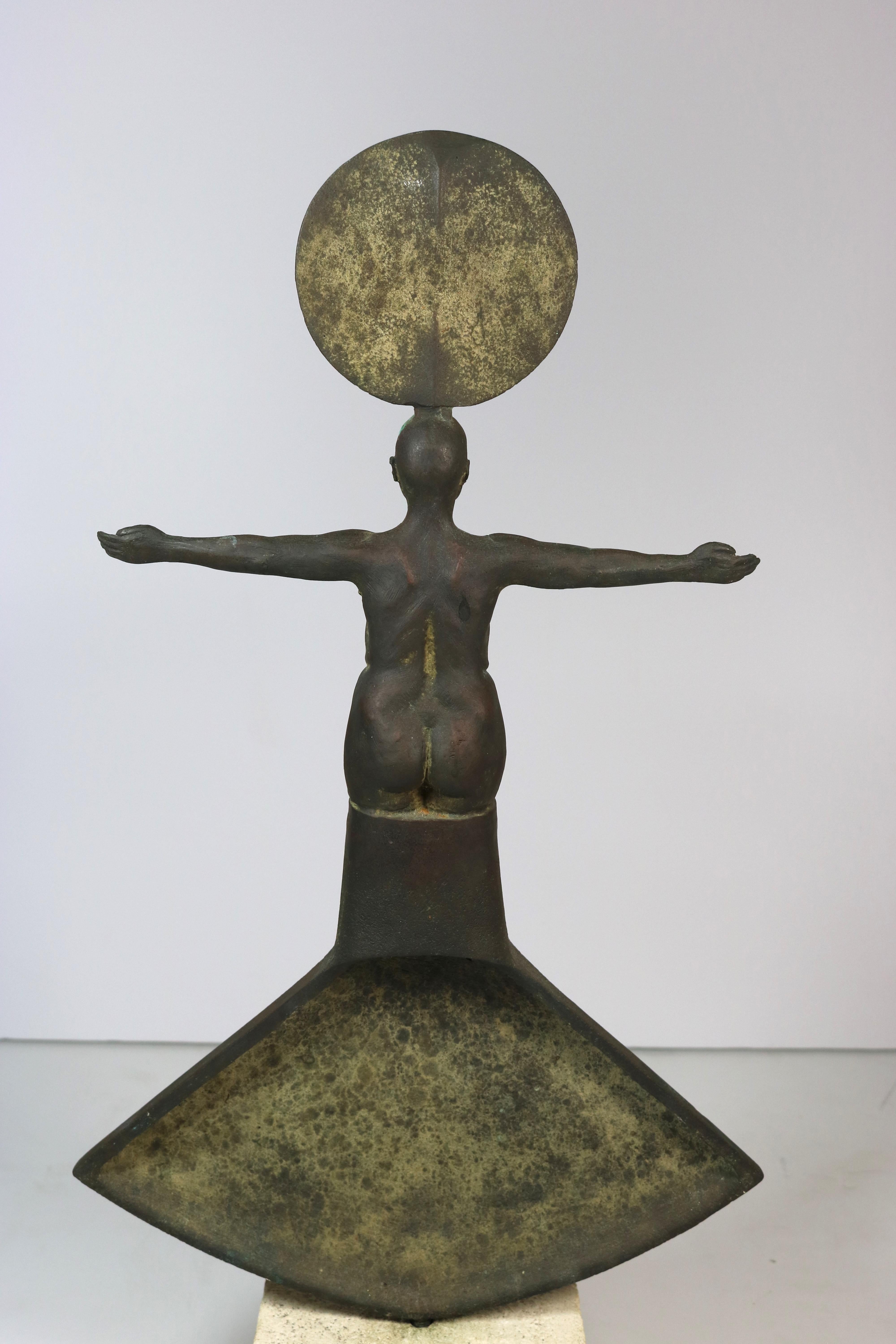 Jim Martin Sculptor Pair of Spiritual Bronze Steel Figurative Sculptures For Sale 3