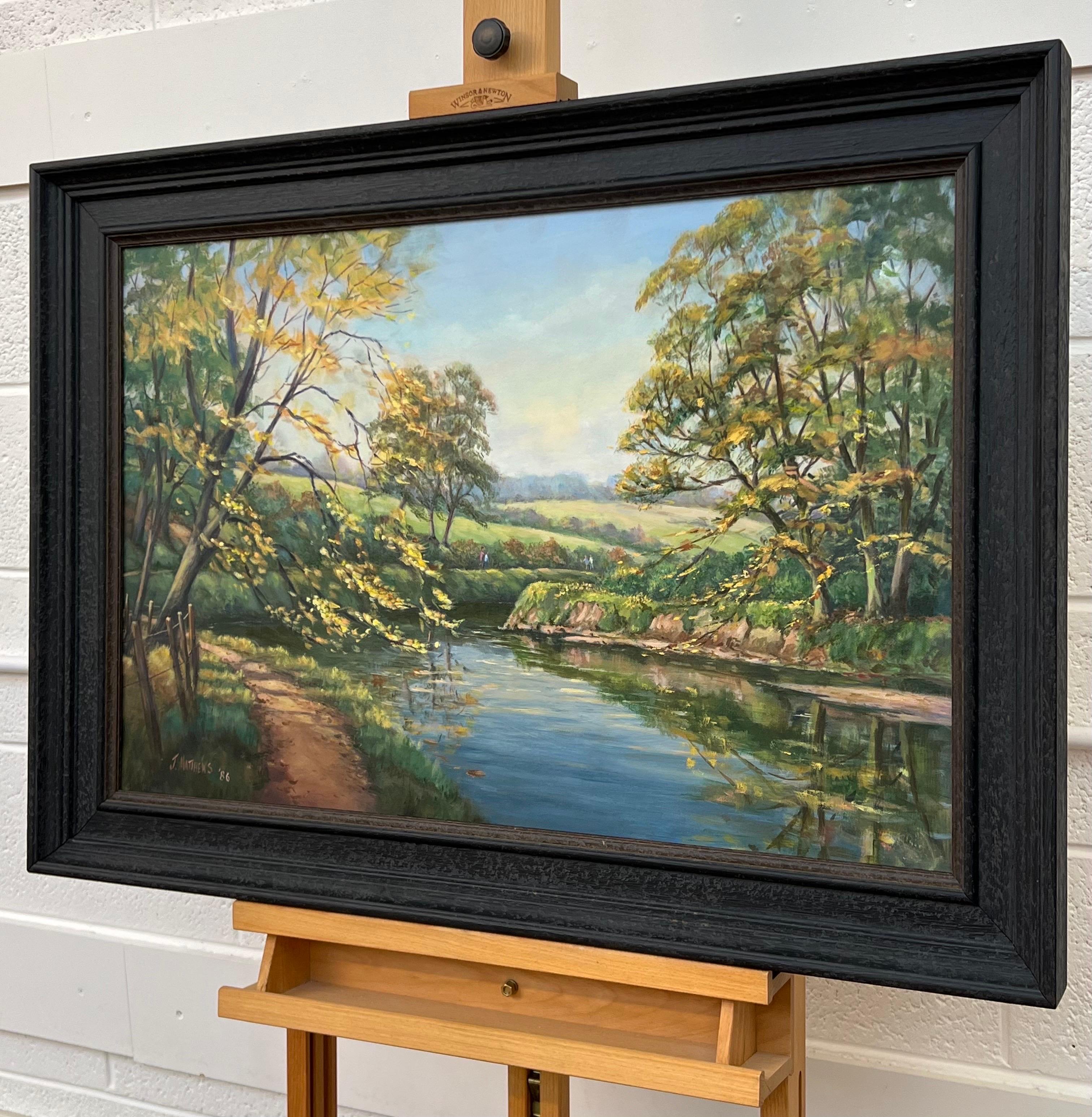 Lush Tree Lined Towpath auf dem Fluss Lagan in Nordirland des irischen Künstlers (Schwarz), Figurative Painting, von Jim Matthews