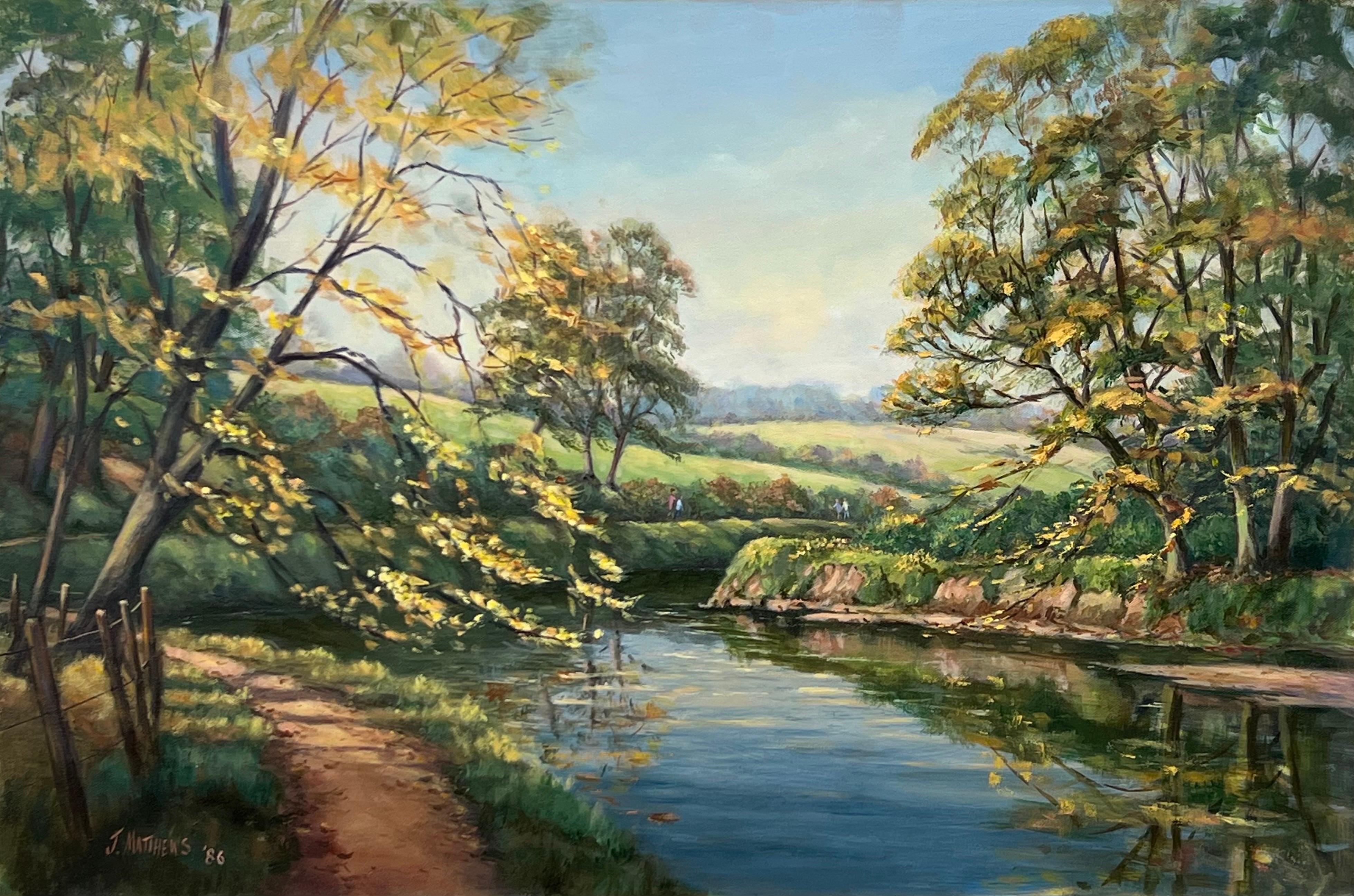 Lush Tree Lined Towpath on the River Lagan in Northern Ireland by Irish Artist For Sale 1