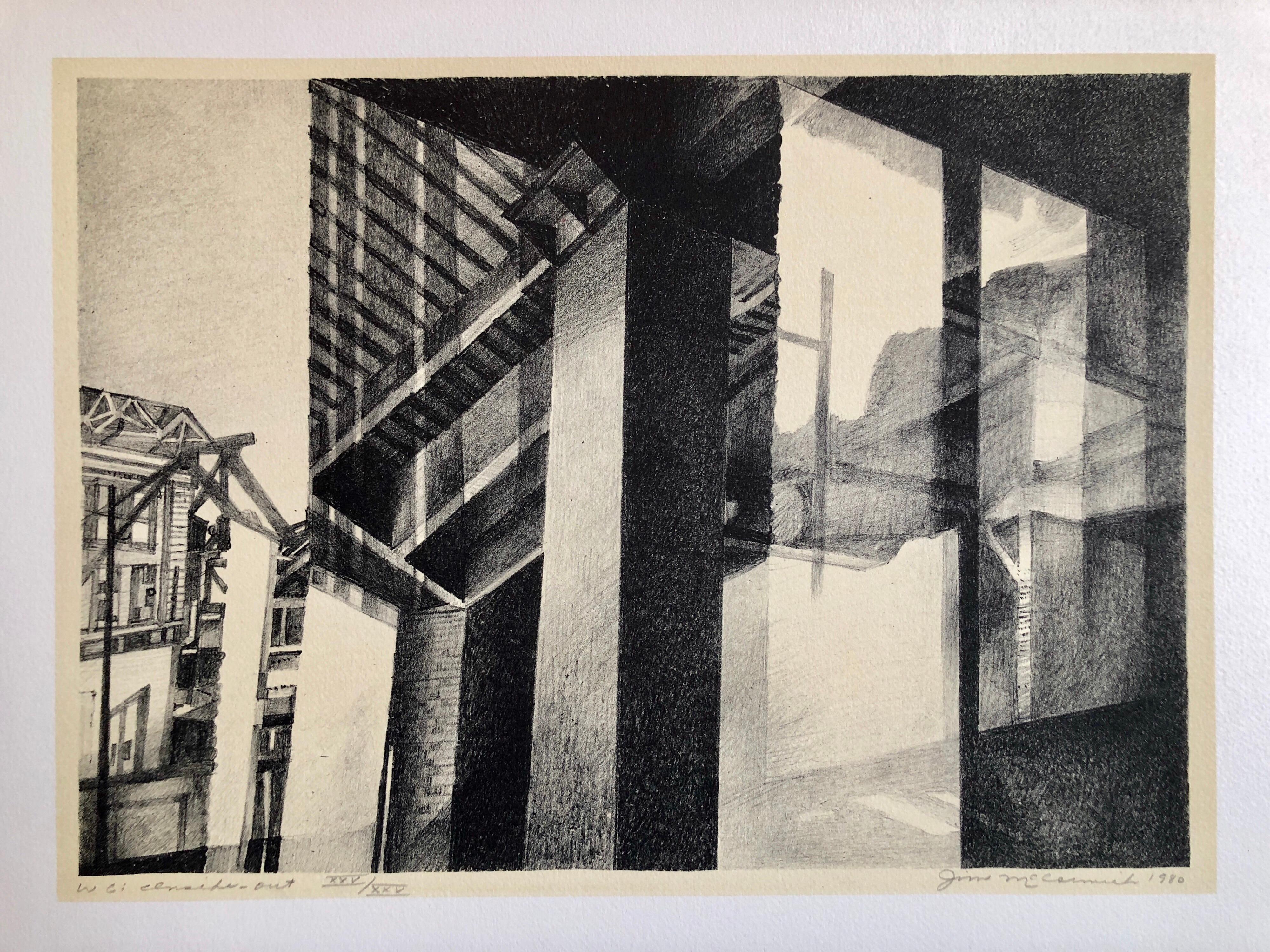 Litografía Arquitectónica Modernista Escena de Chicago, Artista de Nevada - Print de JIm McCormick
