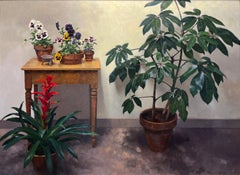 Stillleben mit Bromeliad und Stiefmütterchen