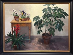 Natura morta con bromelie e viole del pensiero