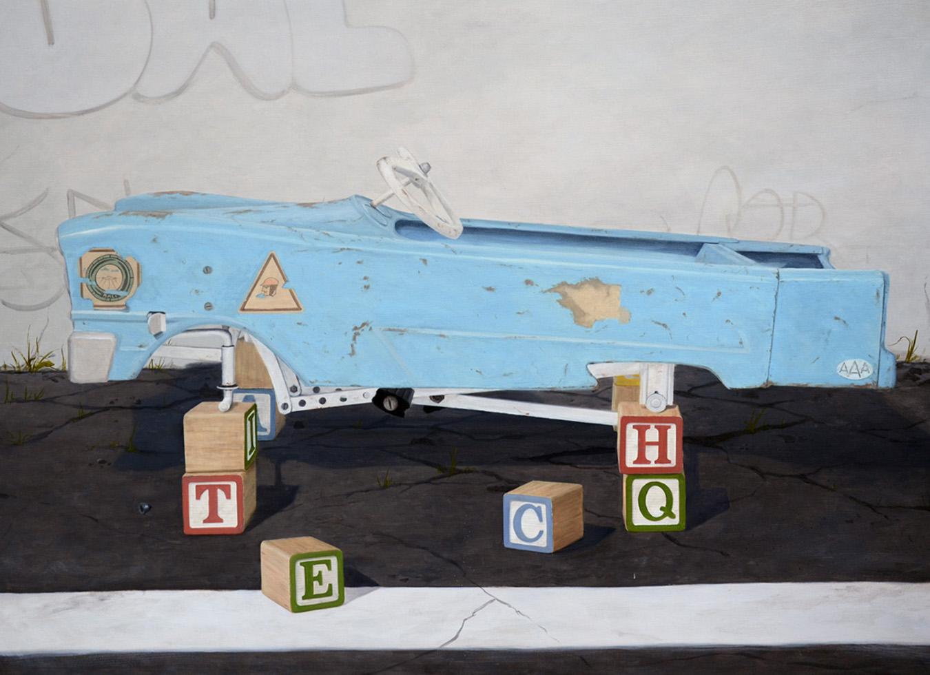 Jim Molloy Figurative Painting - Up on Blocks Commission