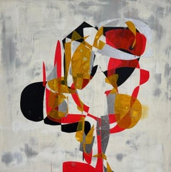 The Problem Queen, red and orange geometric abstract painting on wood panel