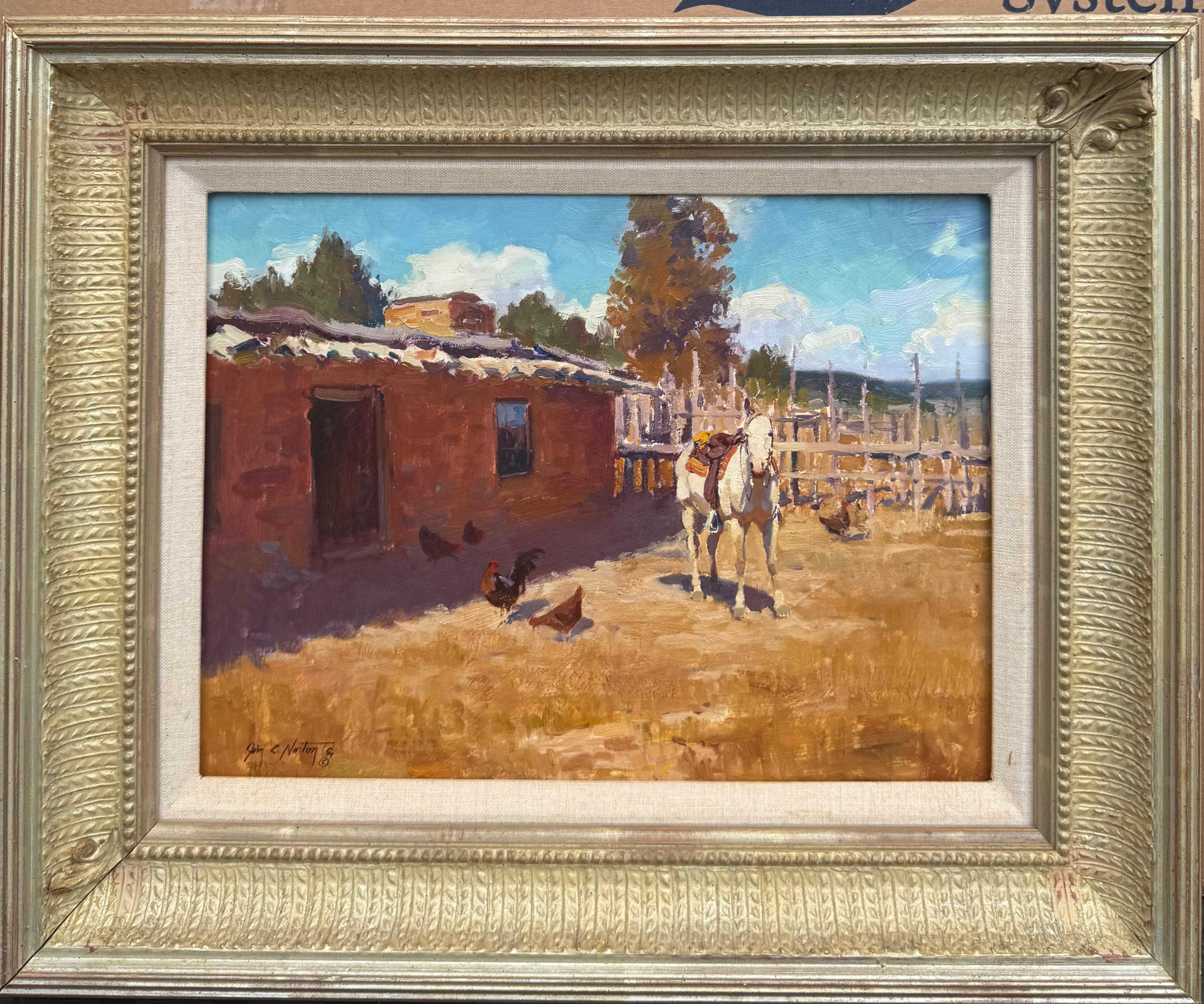 Peinture réaliste américaine UTAH Western Cowboy Indian Horse Ranch - Painting de jim norton