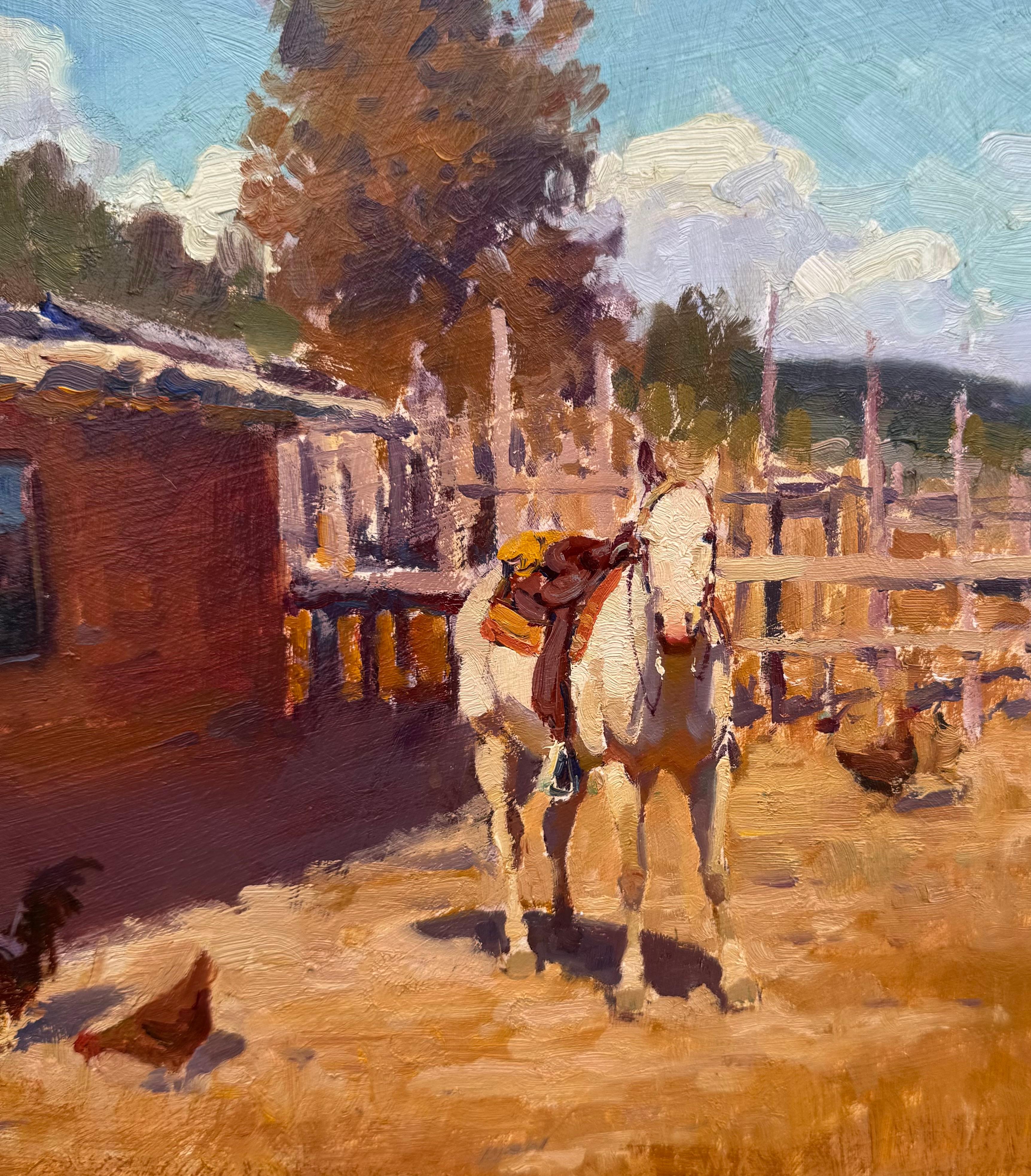Peinture réaliste américaine UTAH Western Cowboy Indian Horse Ranch - Marron Animal Painting par jim norton
