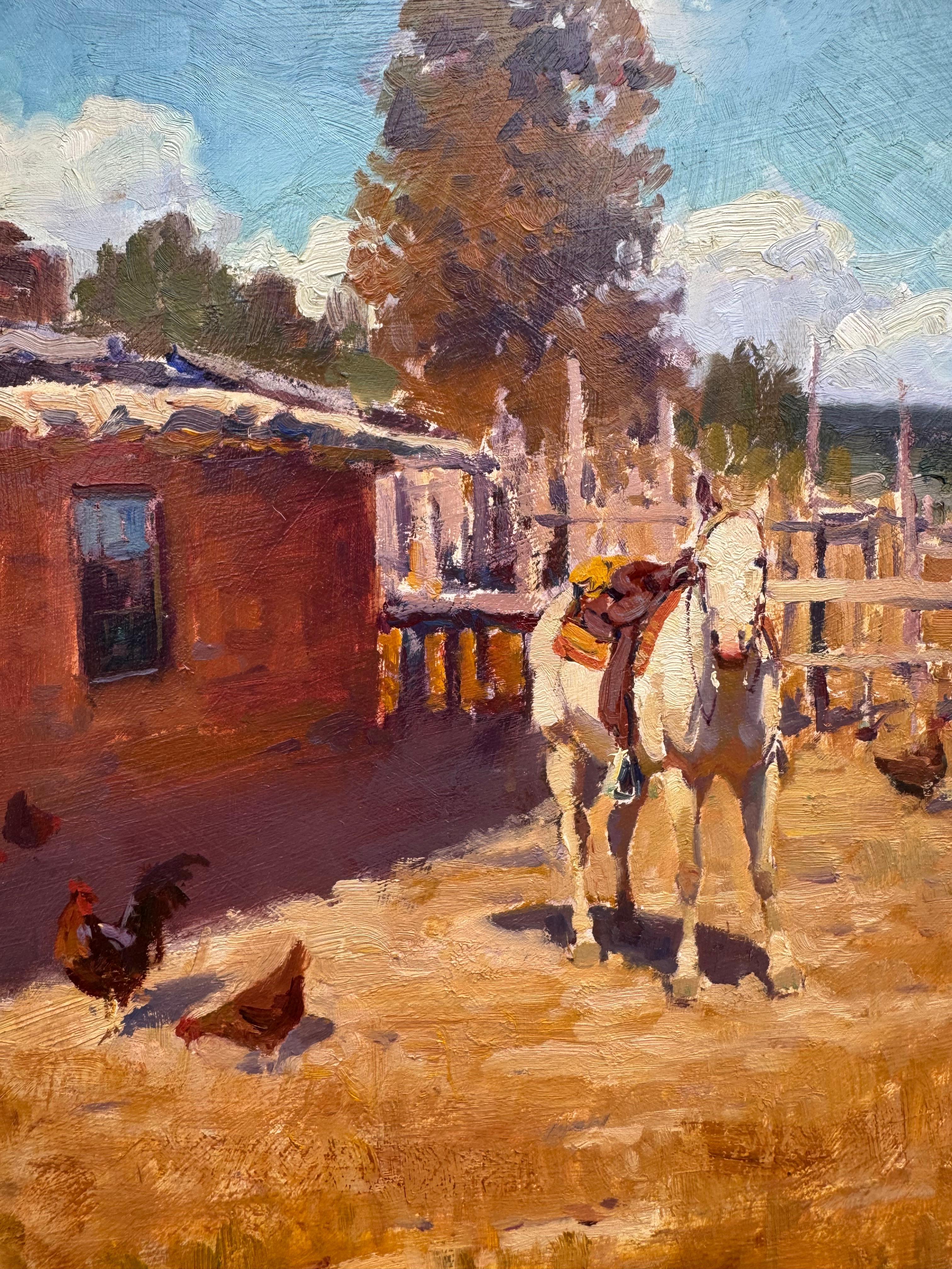 Peinture réaliste américaine UTAH Western Cowboy Indian Horse Ranch en vente 4