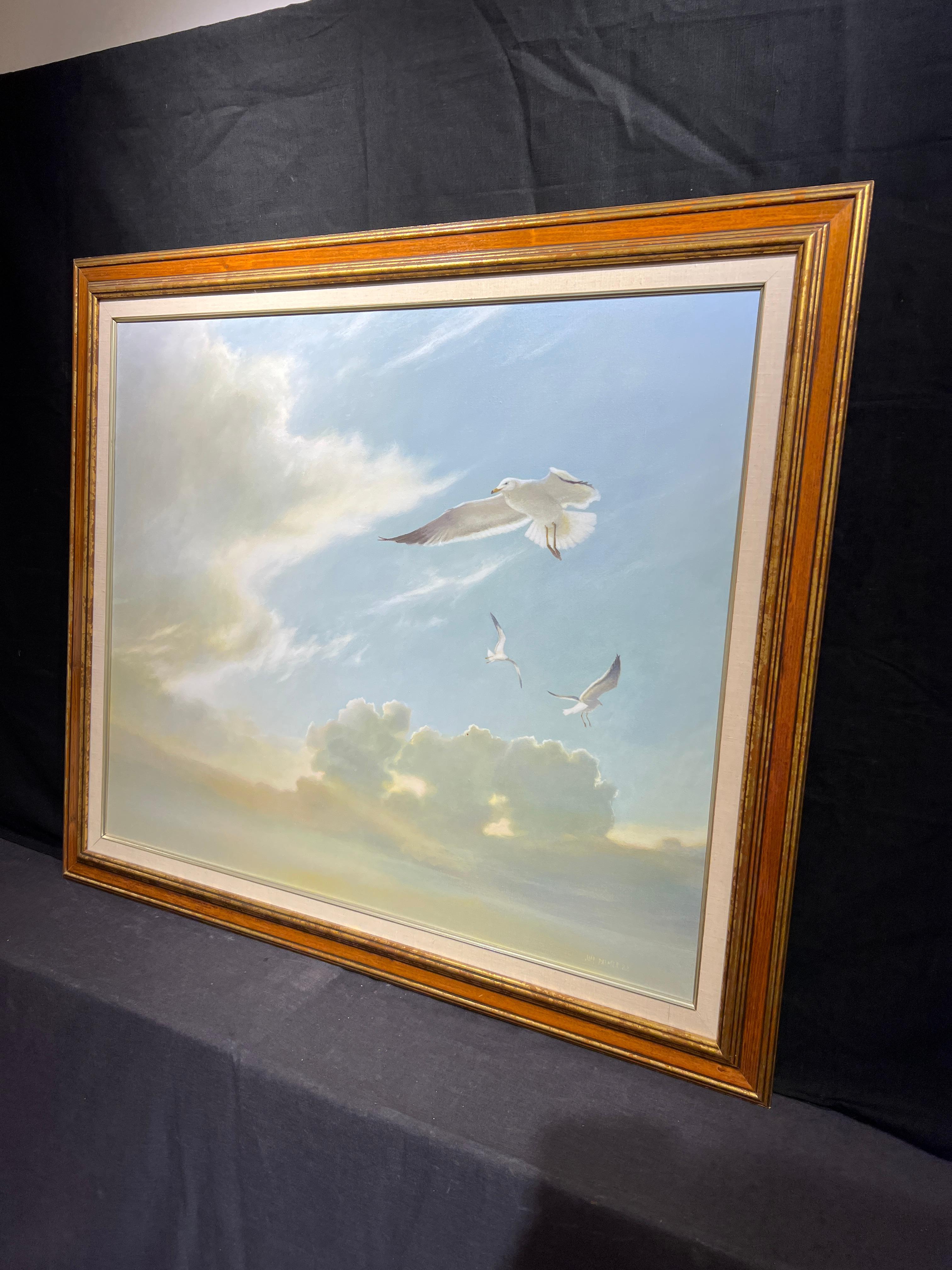 Seagulls (Birds in Flight) - American Modern Painting by Jim Palmer