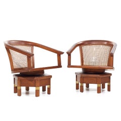 Jim Peed for Hickory Model 5105 Mid Century Mahogany Swivel Chairs - Pair