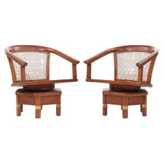 Vintage Jim Peed for Hickory Model 5105 Mid Century Mahogany Swivel Chairs - Pair