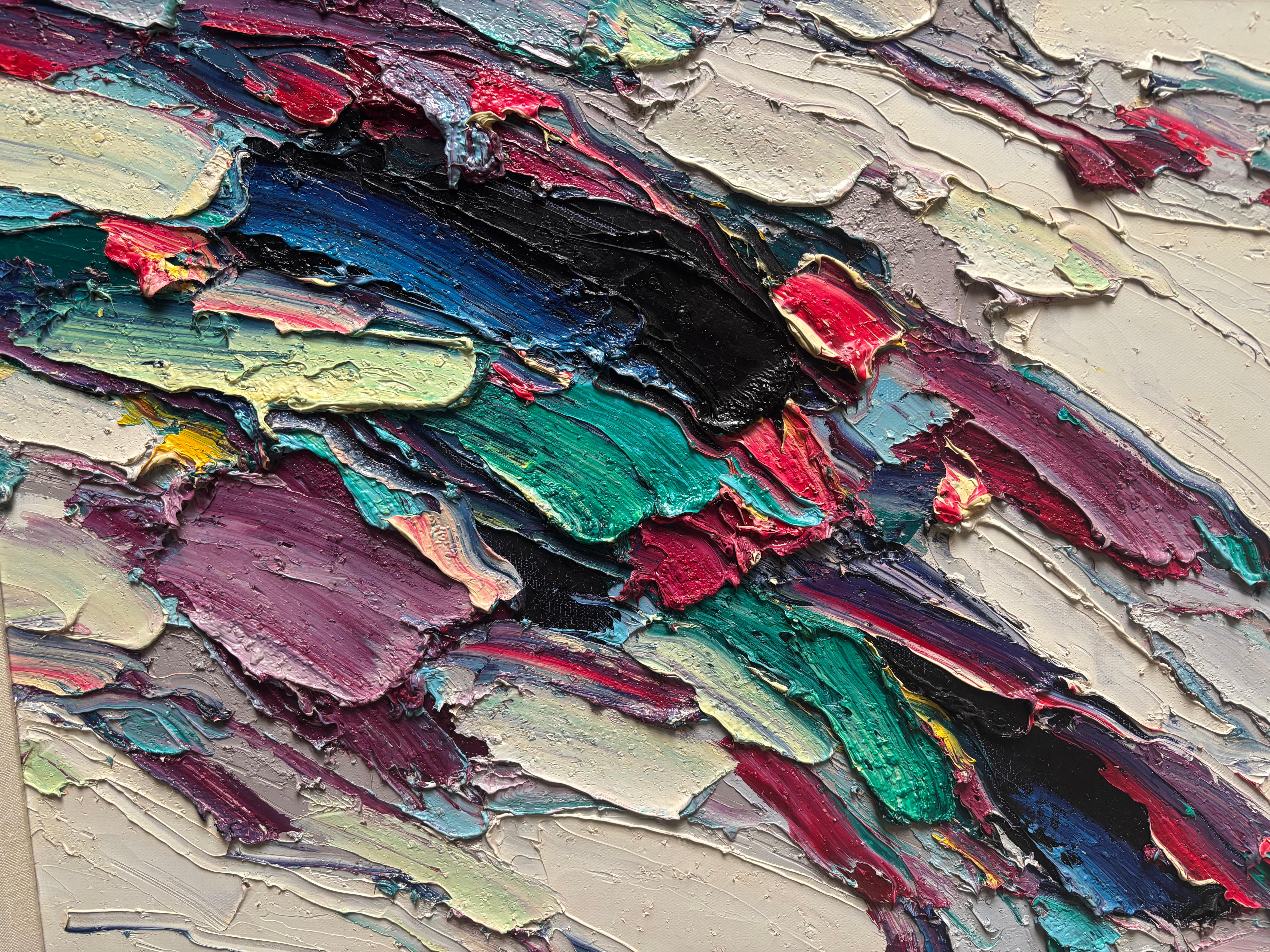 Beautiful abstract painting by the well known Texas artist living in Santa Fe , Jim Rabby .This work is signed LR and back also dated and Title 