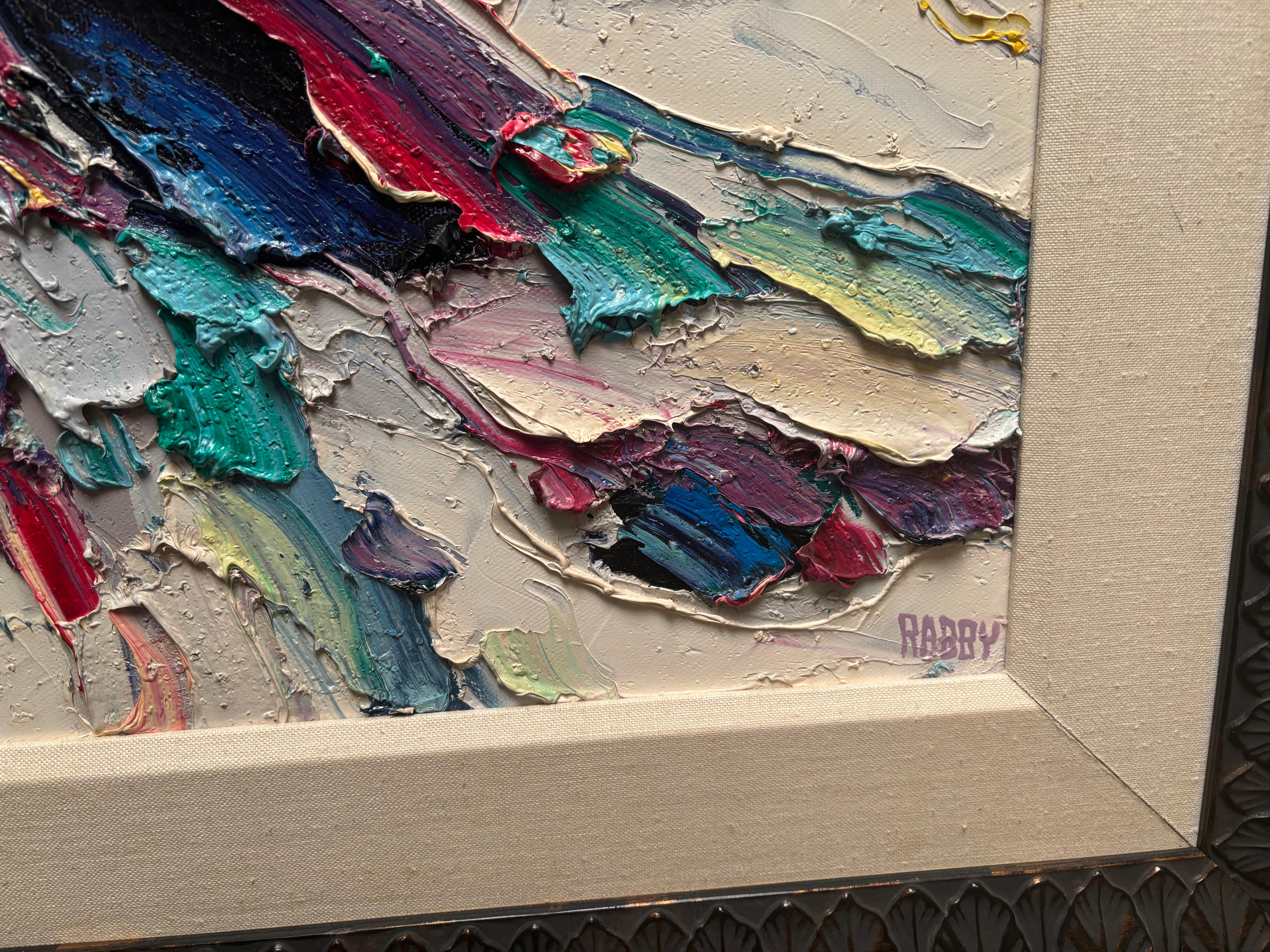 Post-Modern Jim Rabby large abstract oil painting on canvas signed , dated , title. For Sale