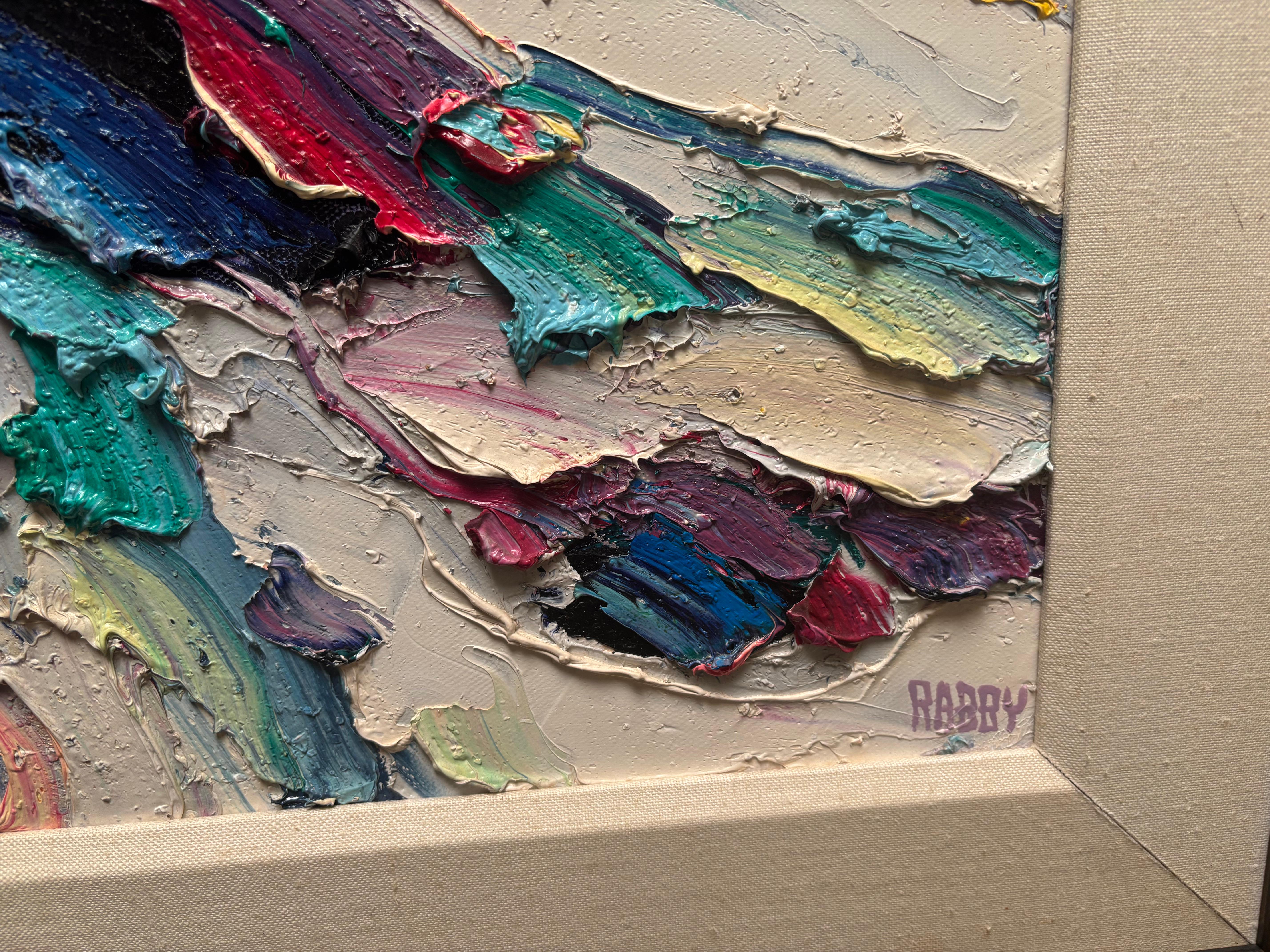 Hand-Crafted Jim Rabby large abstract oil painting on canvas signed , dated , title. For Sale