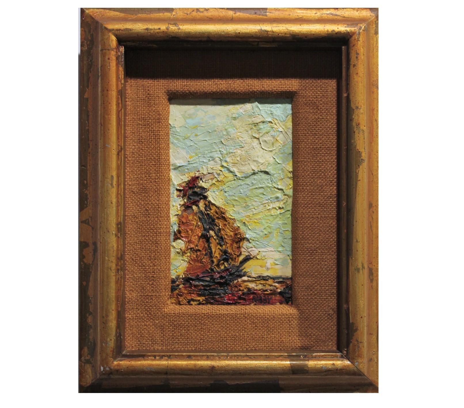 Jim Rabby Abstract Painting - Blue and Red Toned Textured Small Scale Landscape
