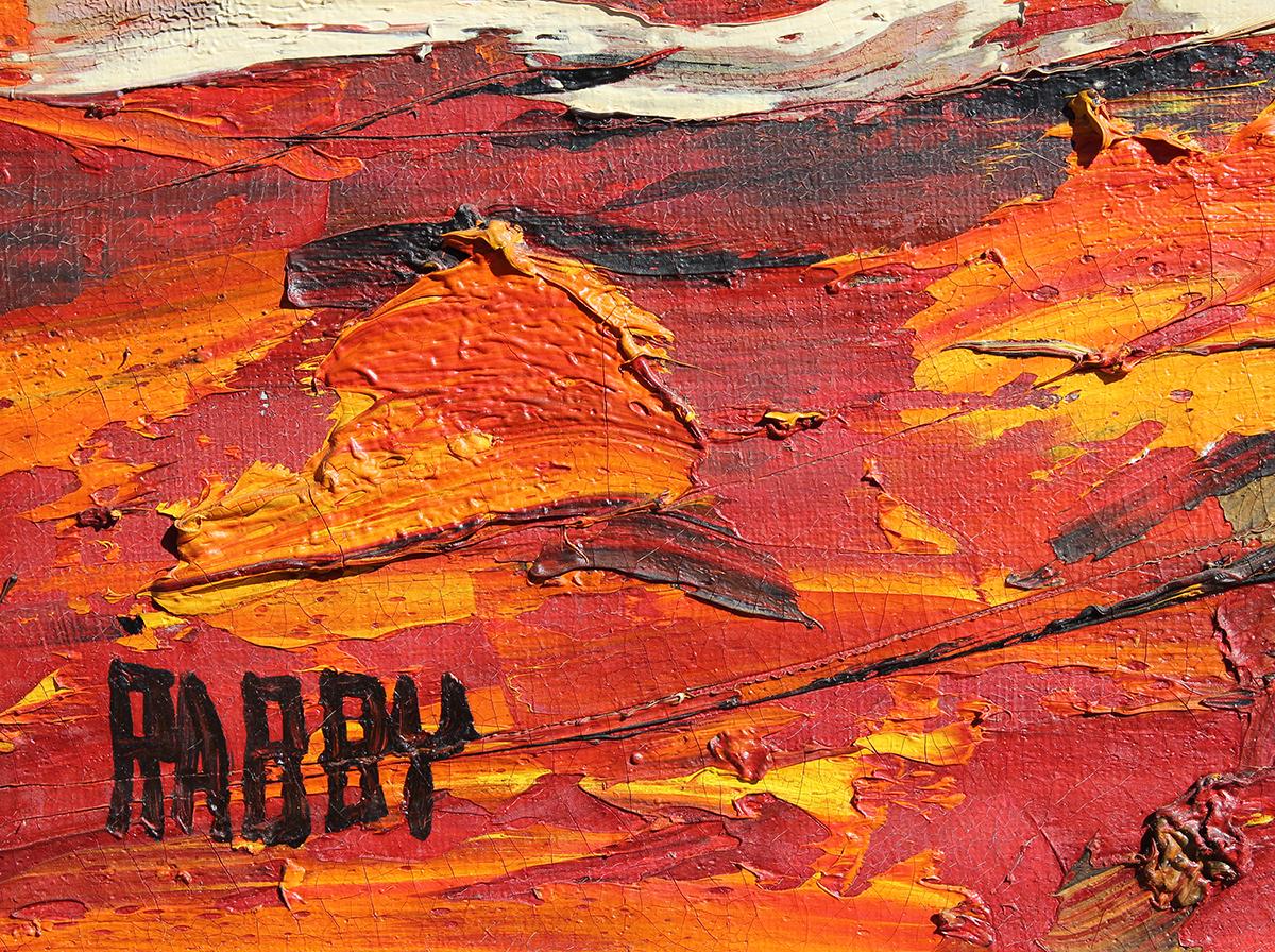 Modern Abstract Red and Orange Nautical Impasto Ocean Landscape Painting - Brown Abstract Painting by Jim Rabby