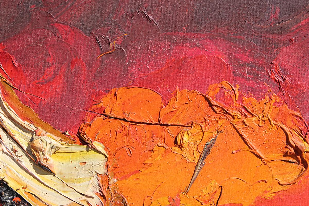 Modern Abstract Red and Orange Nautical Impasto Ocean Landscape Painting 2