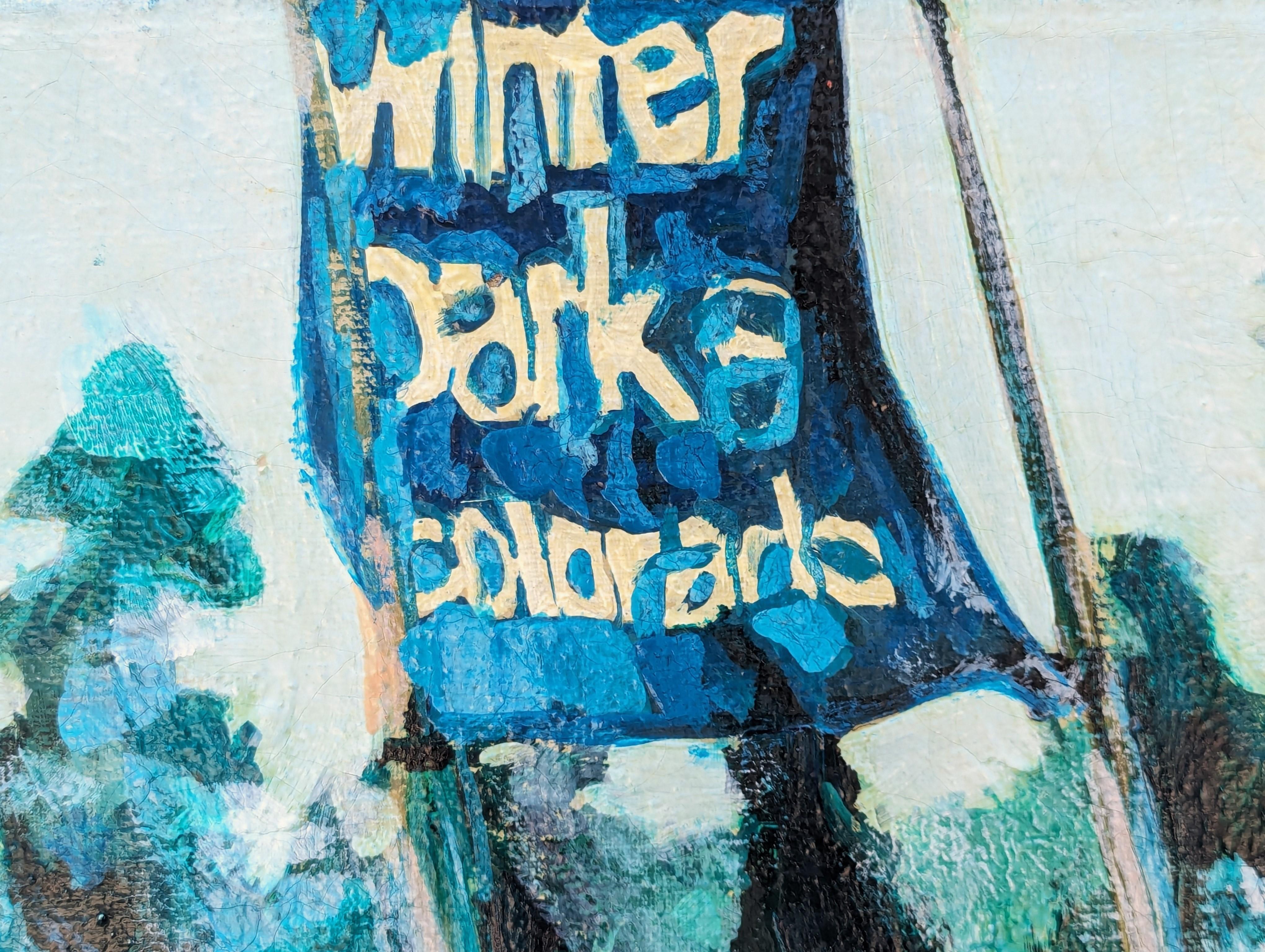 Pintura de paisaje forestal moderno de esquiador en la nieve en Winter Park, Colorado 3