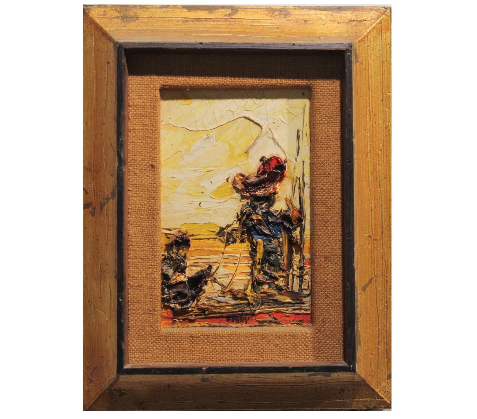Jim Rabby Landscape Painting - Yellow Toned Small Scale Textured Landscape