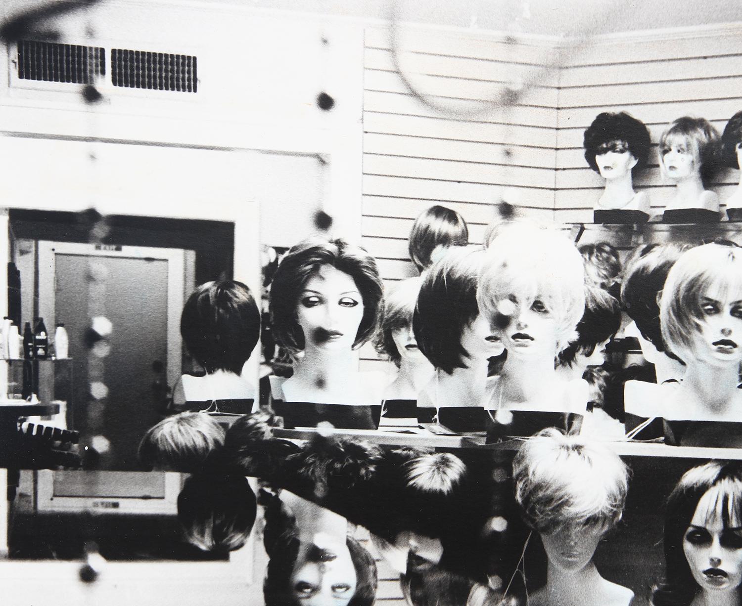 Contemporary Black and White Still Life Photograph of a Wig Shop For Sale 3