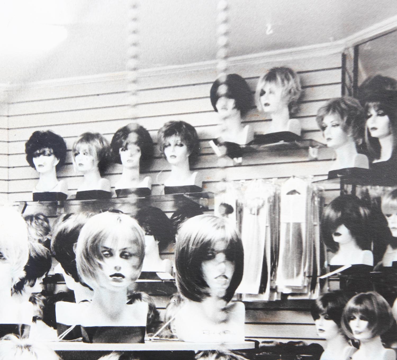 Contemporary Black and White Still Life Photograph of a Wig Shop For Sale 4