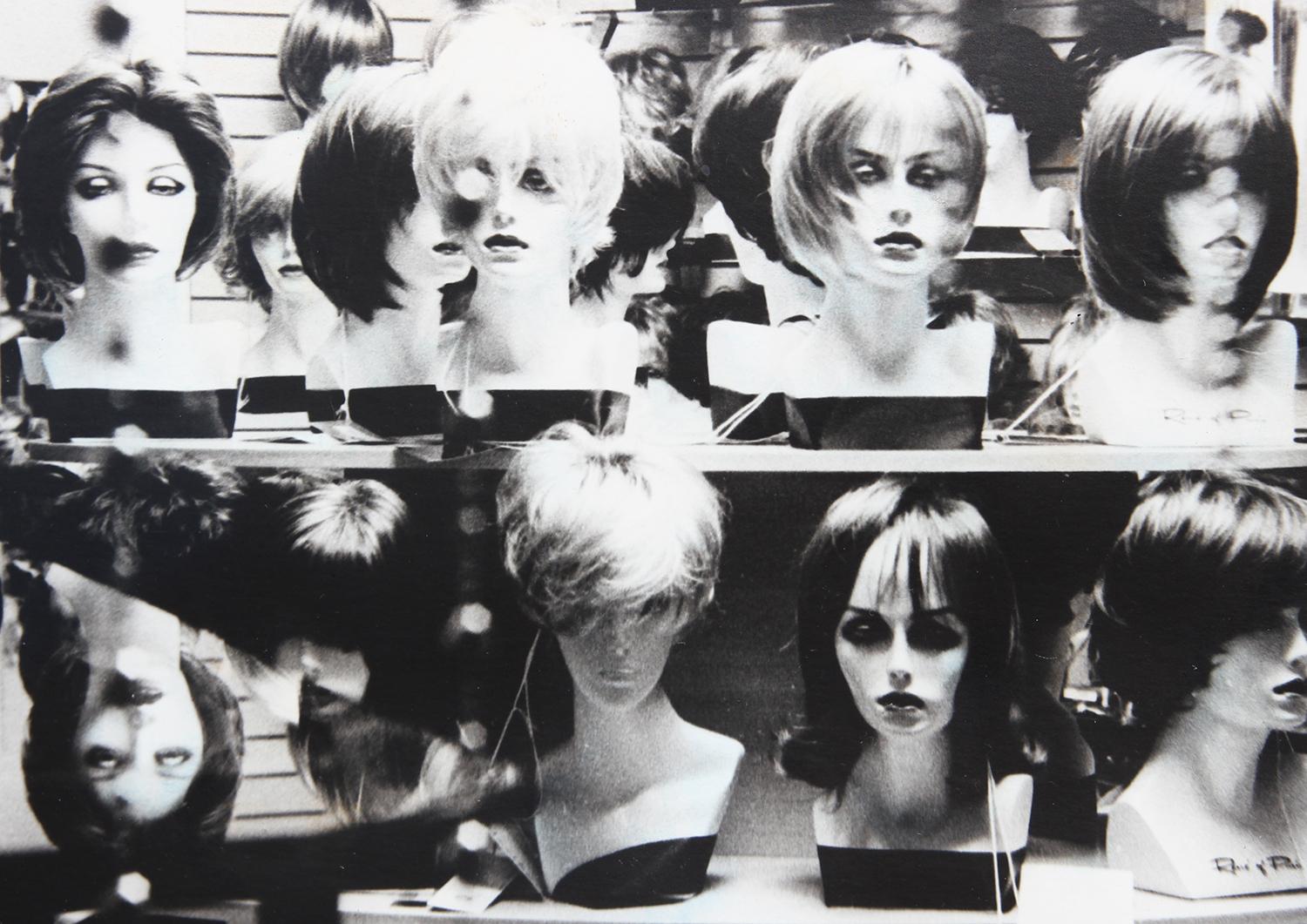 Contemporary Black and White Still Life Photograph of a Wig Shop For Sale 5