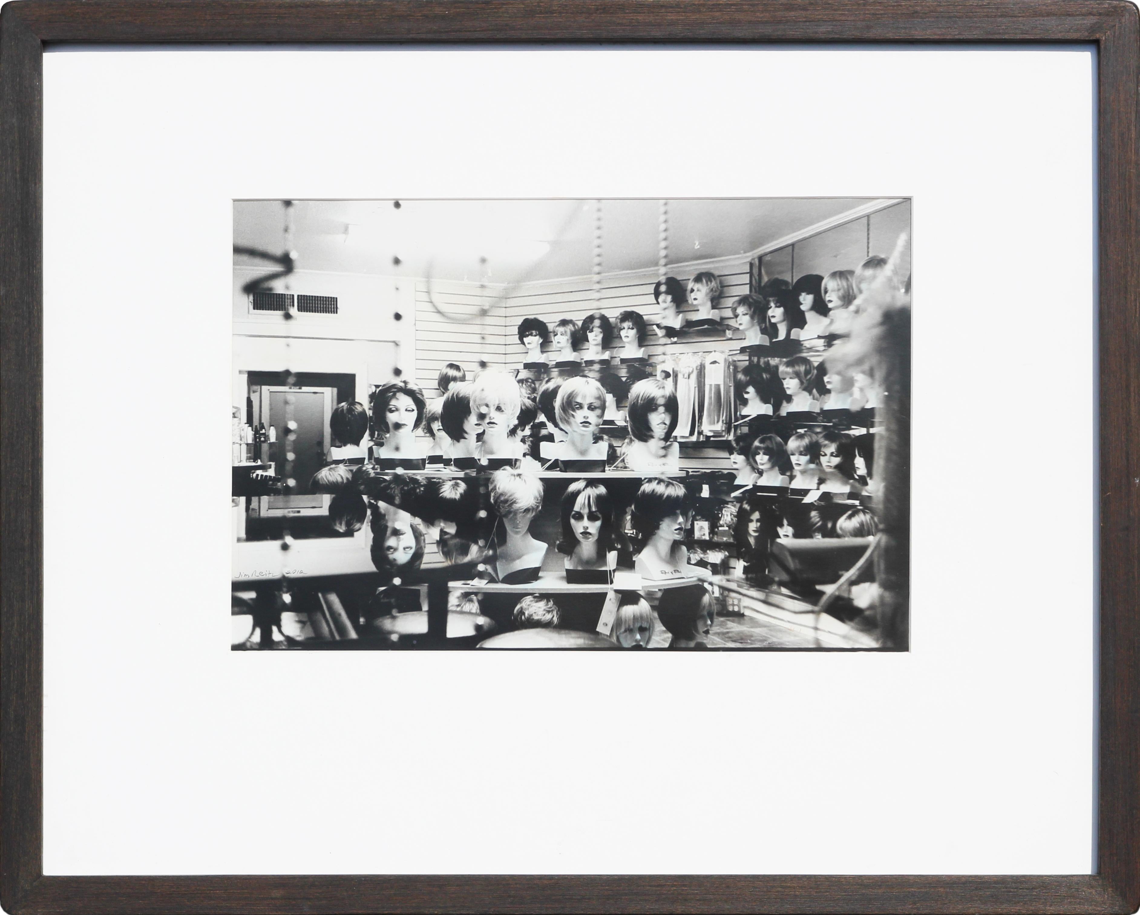 Contemporary Black and White Still Life Photograph of a Wig Shop