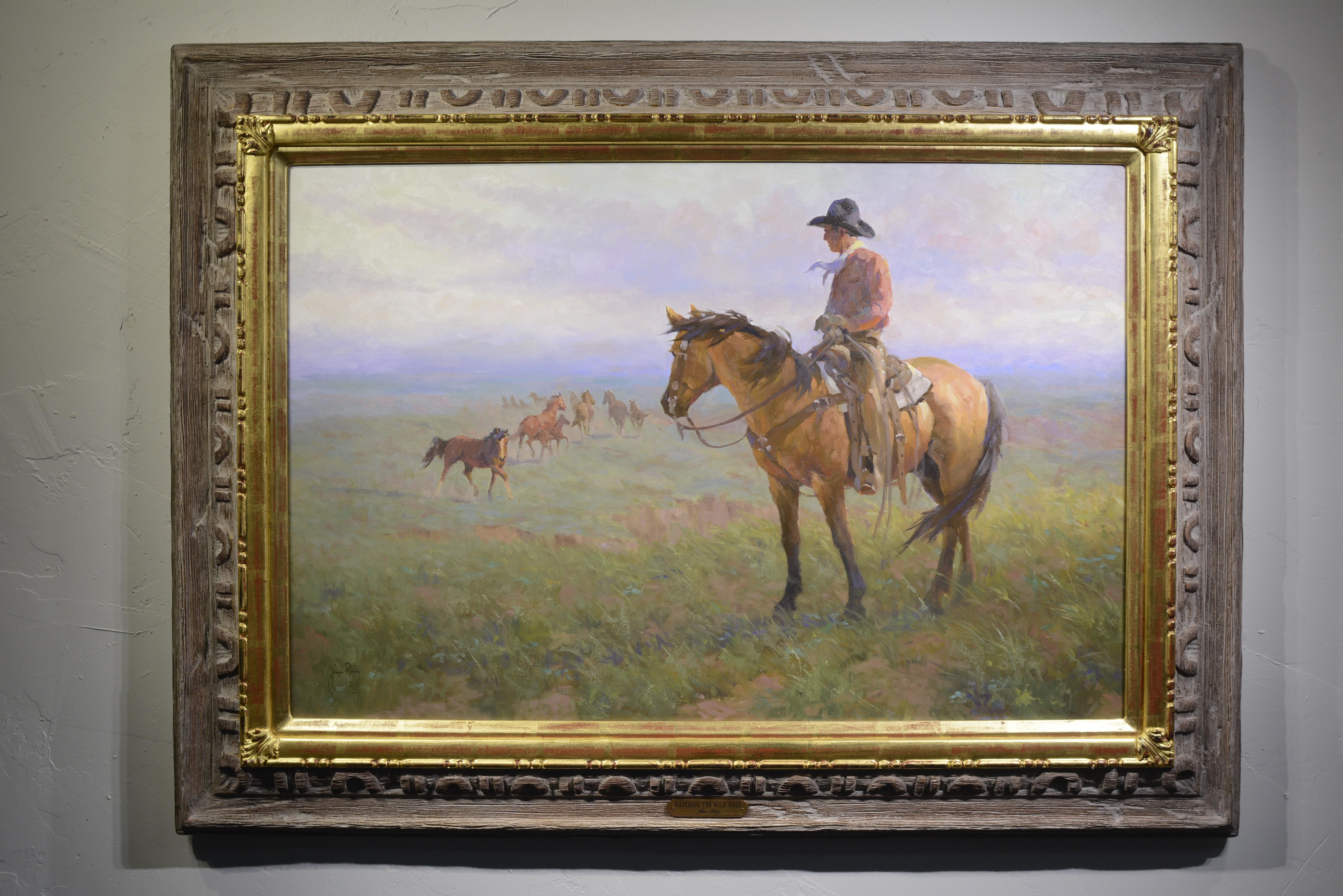 Jim Rey b.1938. CA/CO artist. Oil on canvas, "Watching the Wild Ones" 24 x 36