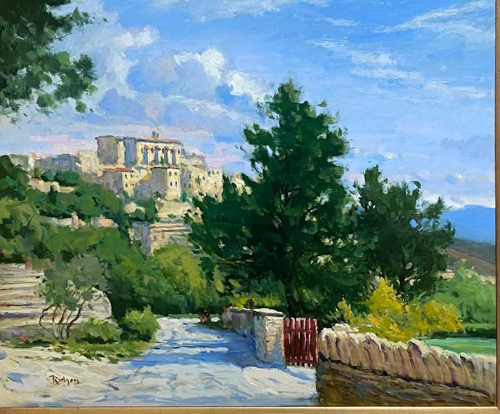 Tarde en Gordes, original paisaje impresionista francés - Painting de Jim Rodgers