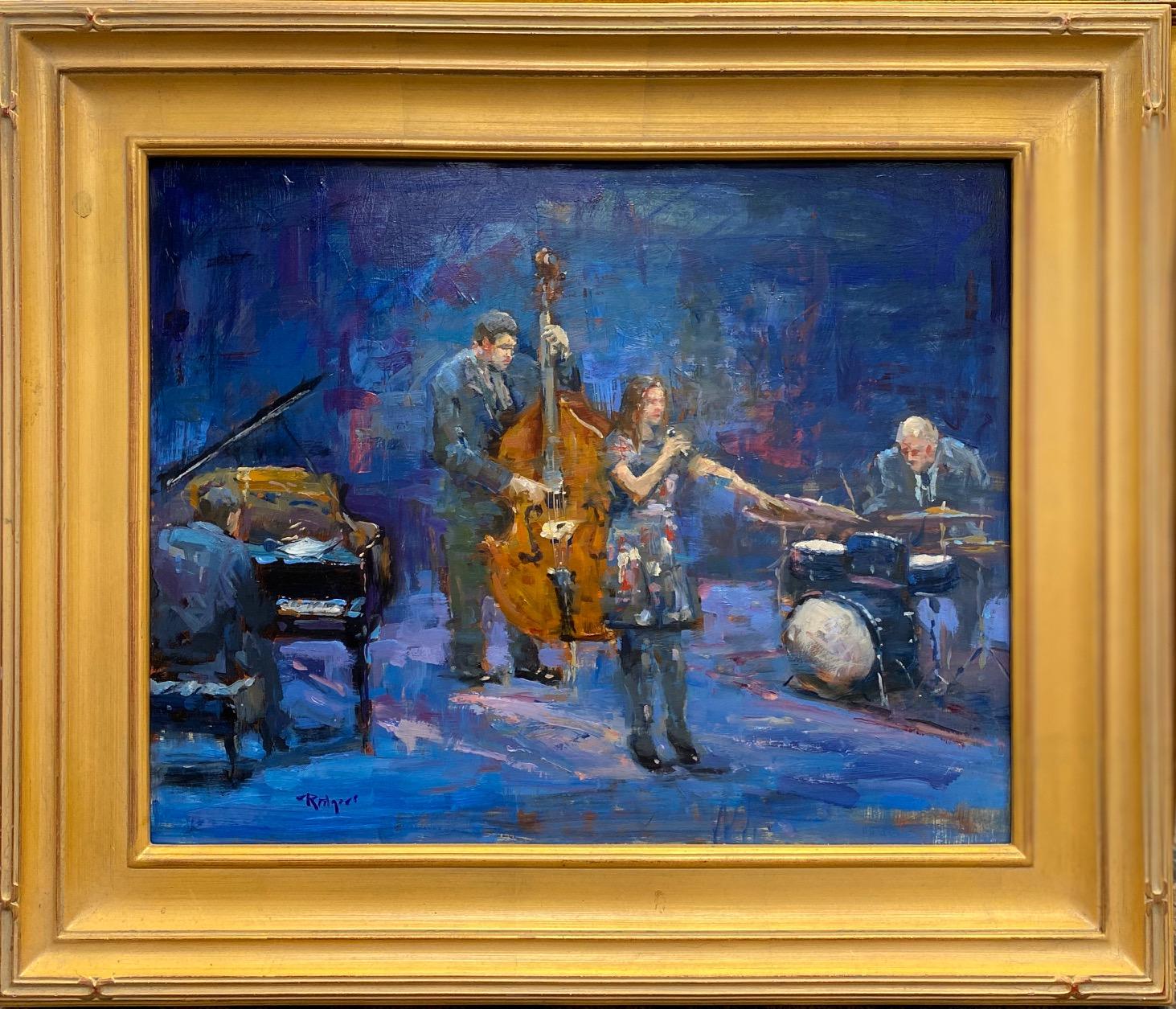 Blue Jazz, original impressionist figurative interior landscape